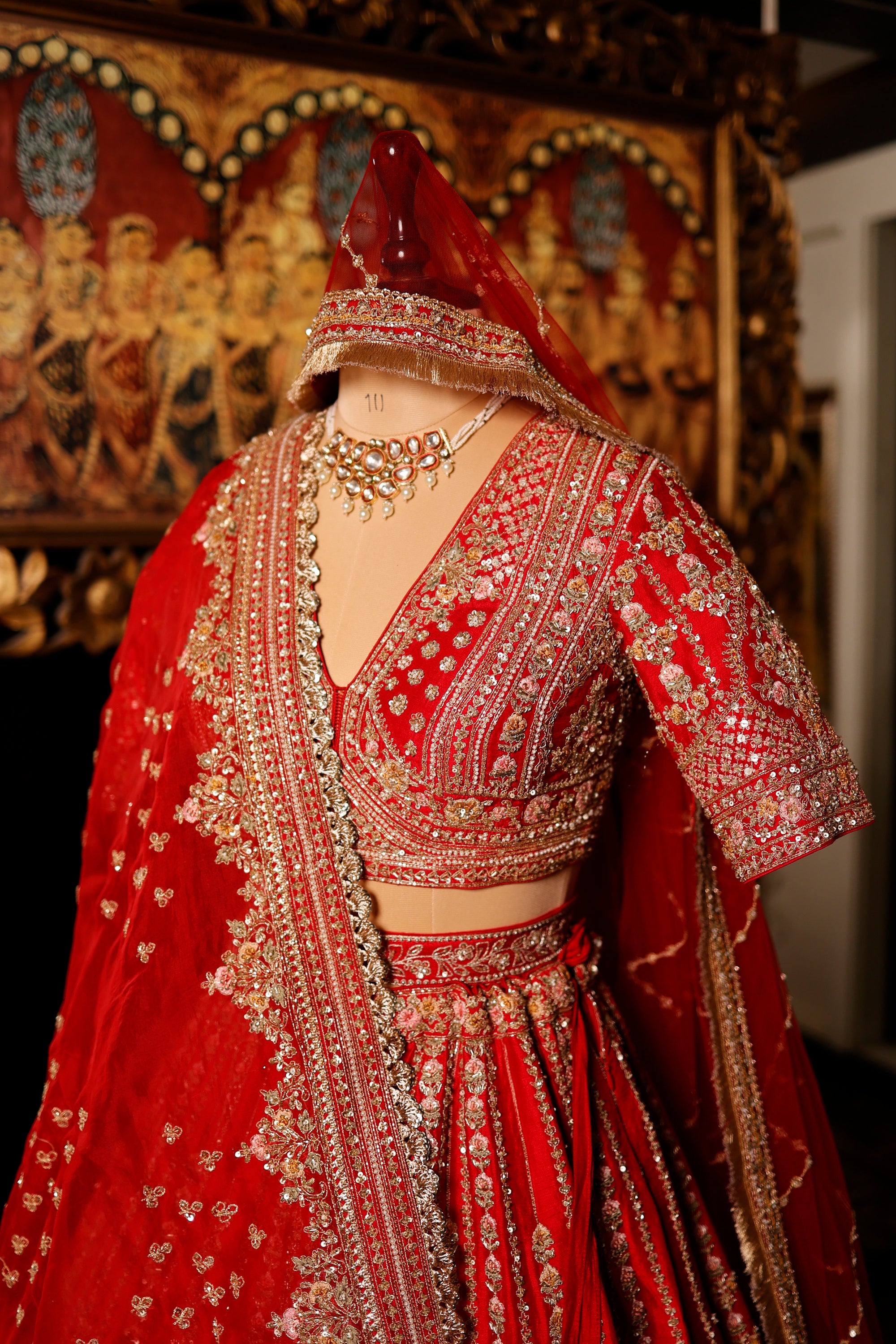 Designer Red Raw Silk Bridal Lehenga