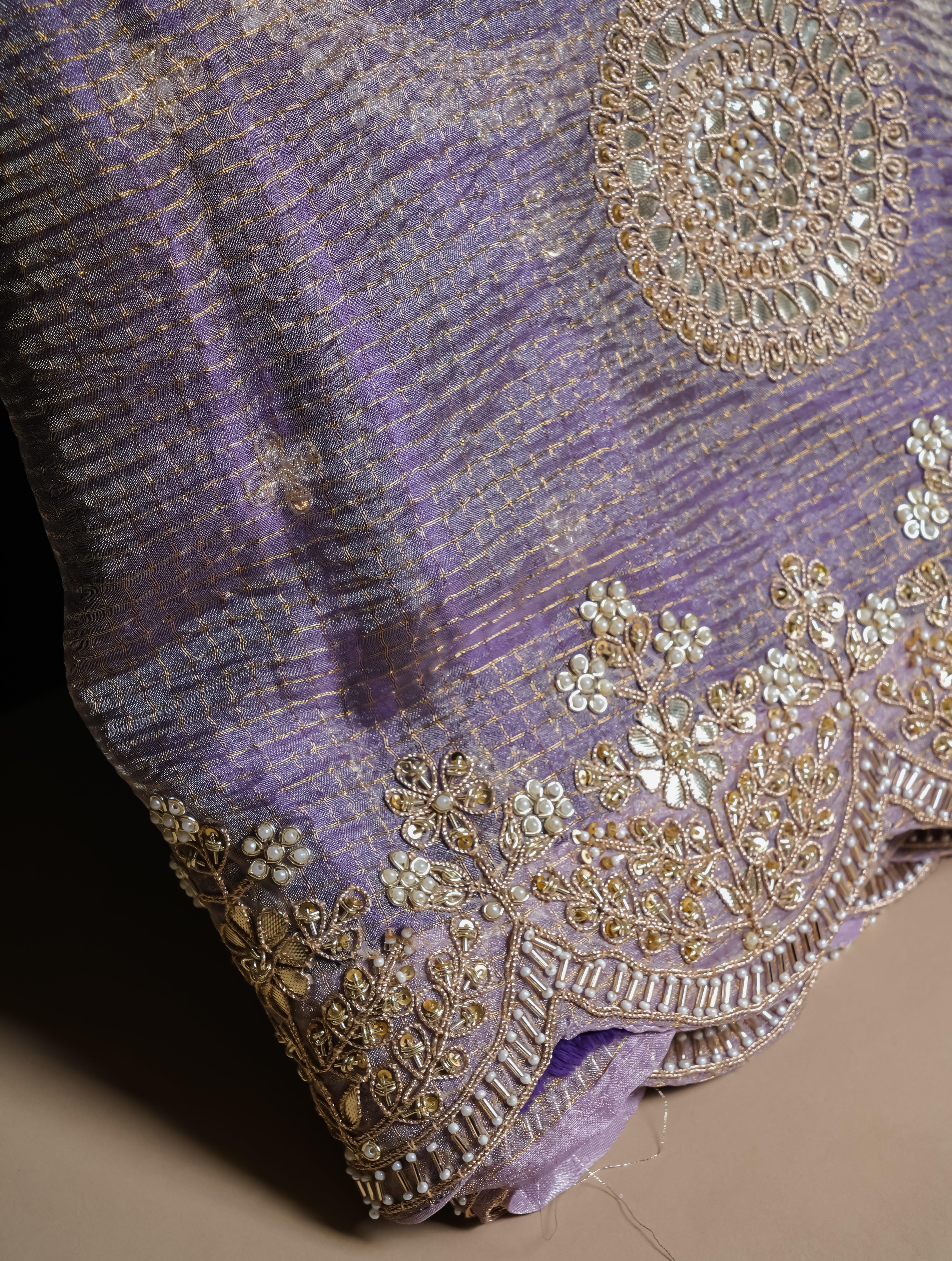 Designer Lavender Crush Tissue Silk Saree - Sumangal Ekam
