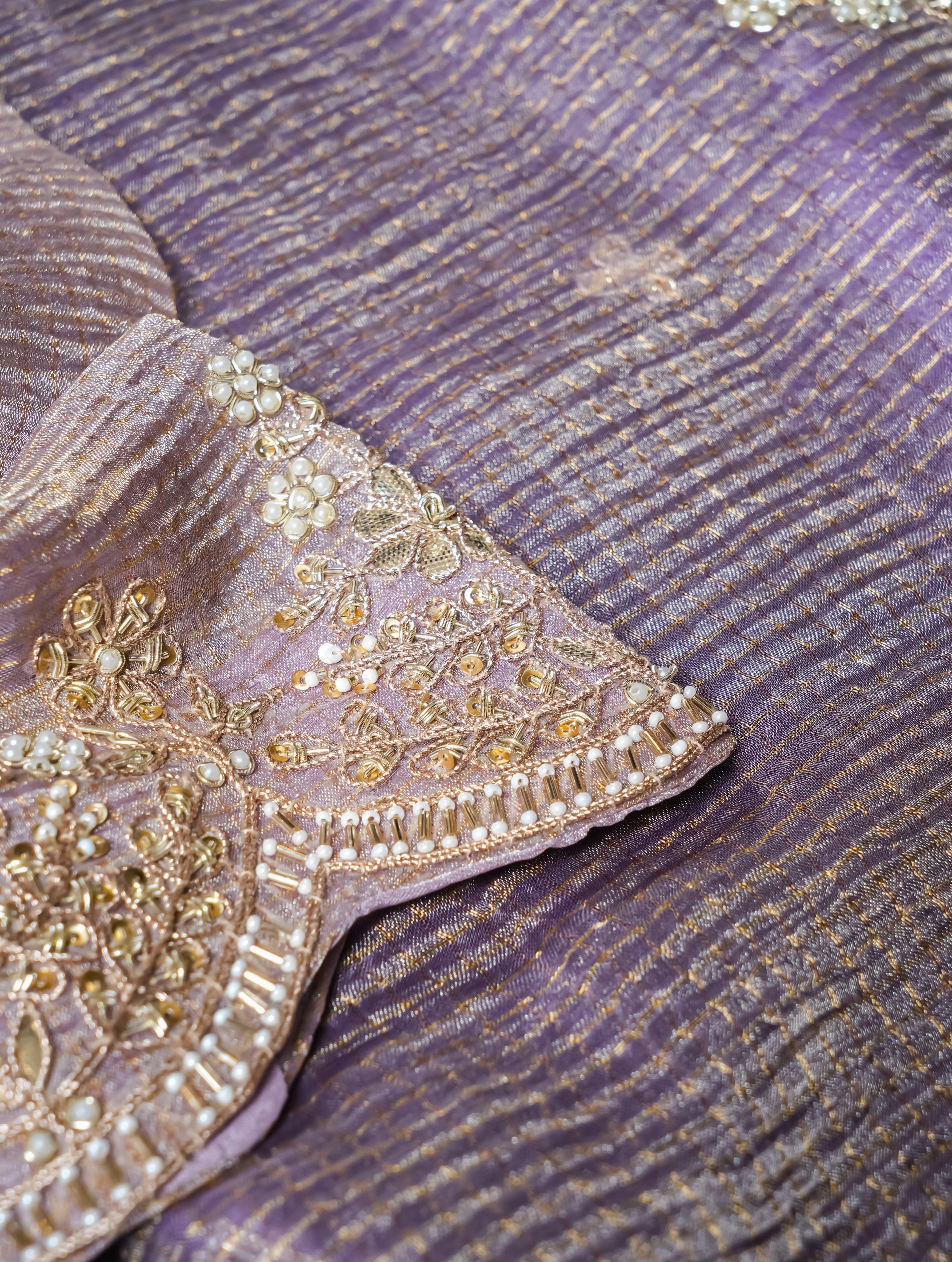 Designer Lavender Crush Tissue Silk Saree - Sumangal Ekam