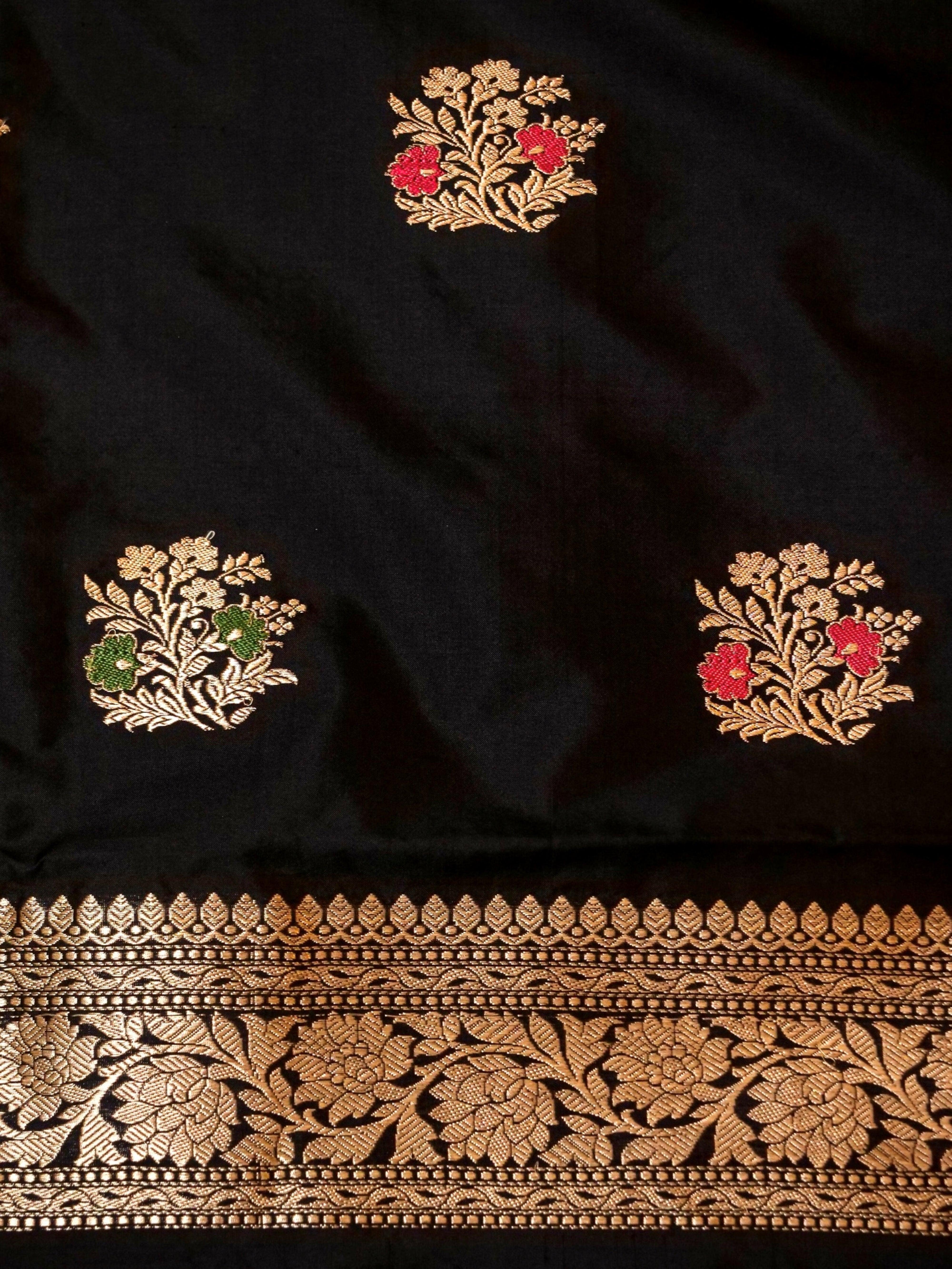 Handwoven Black Banarasi Katan Silk Suit - Sumangal Ekam