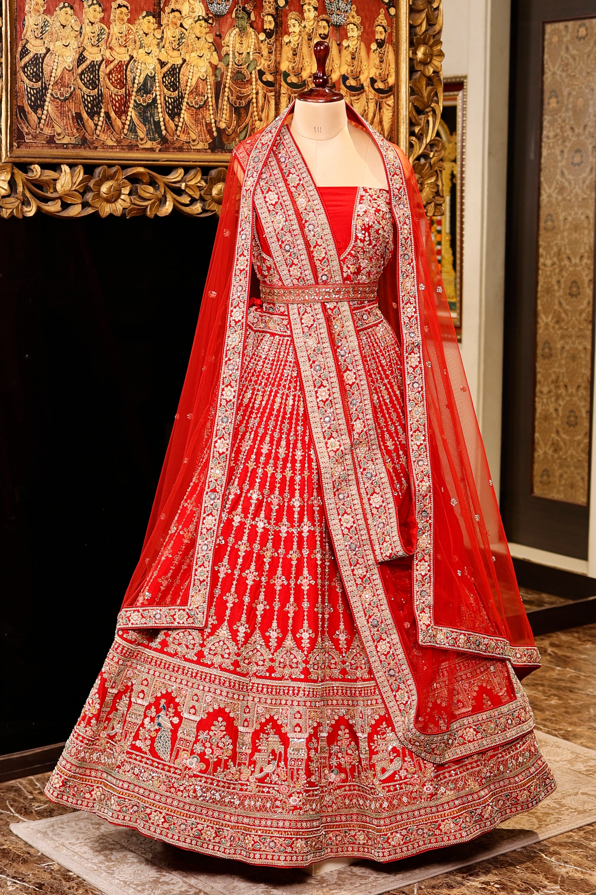 Designer Red Raw Silk Bridal Lehenga