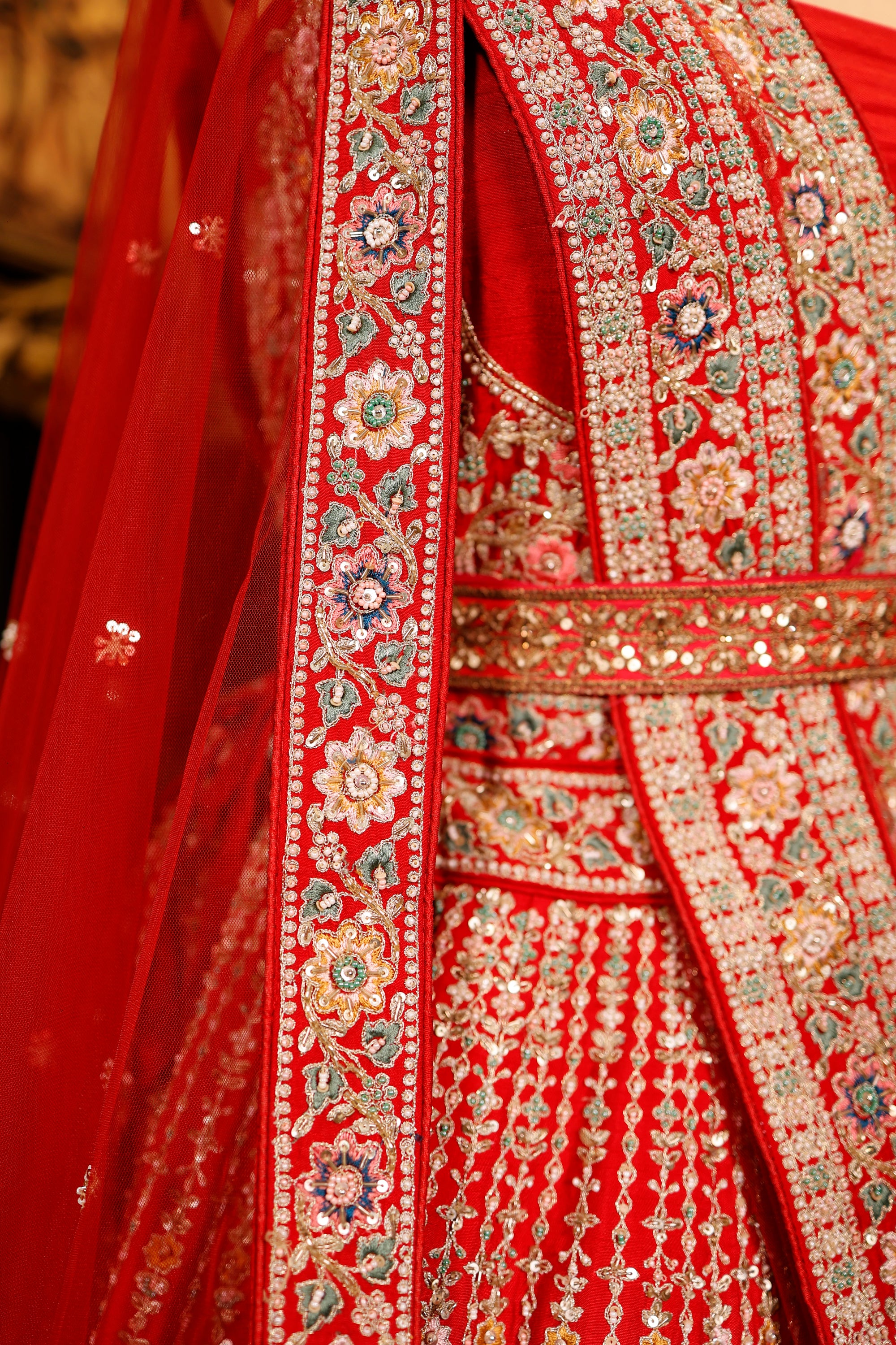 Designer Red Raw Silk Bridal Lehenga