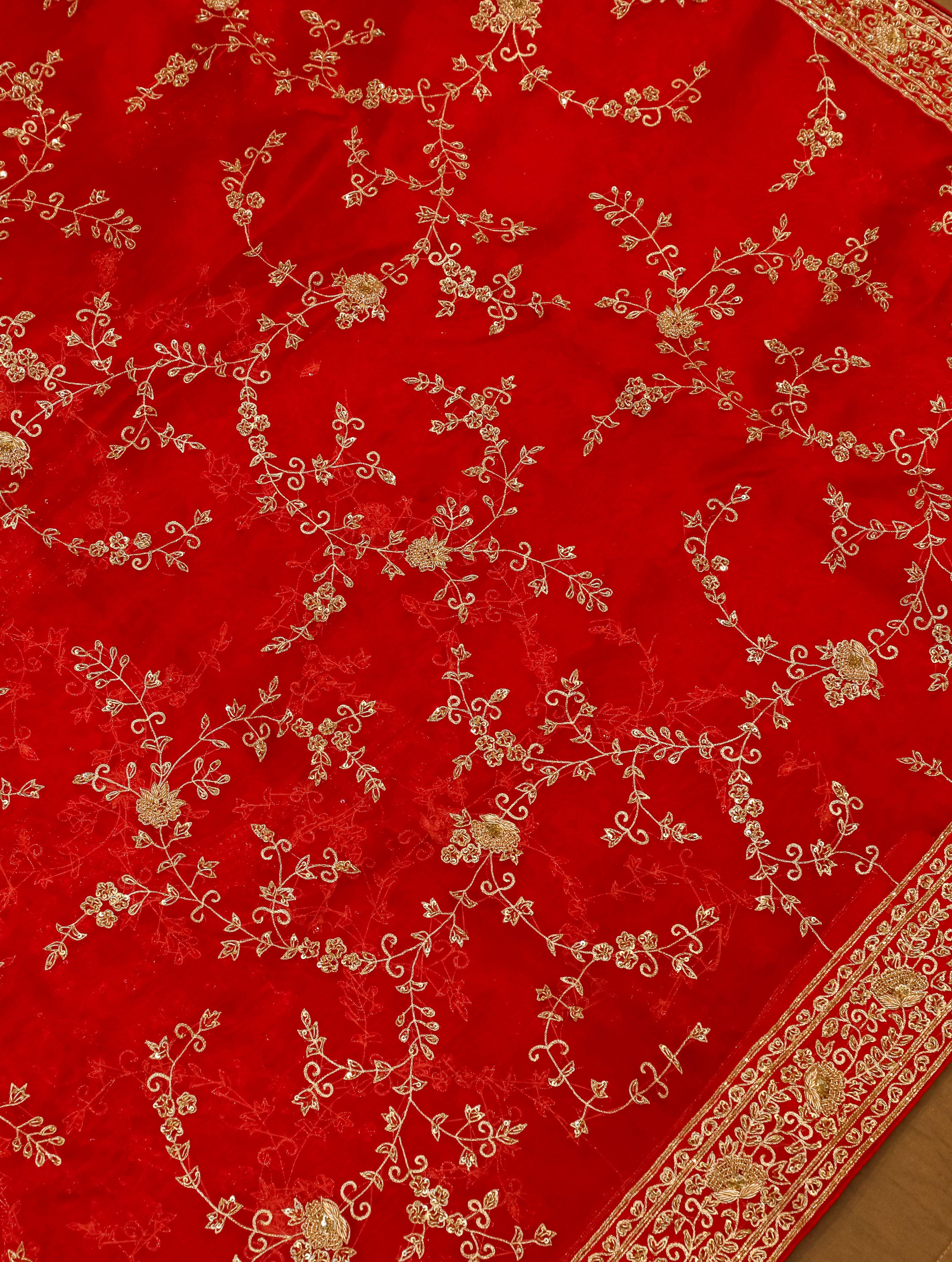 Designer Red Organza Silk Saree - Sumangal Ekam