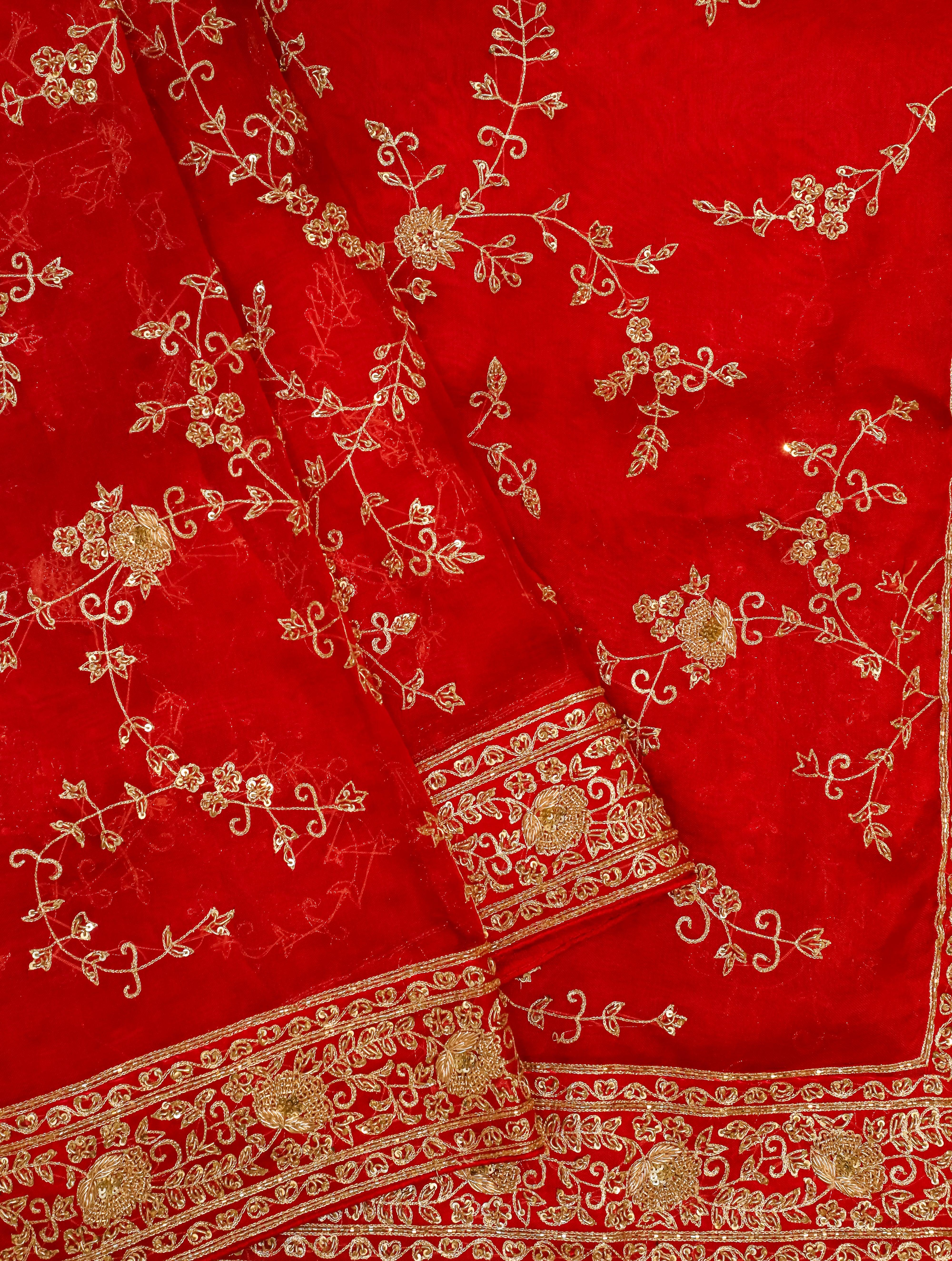 Designer Red Organza Silk Saree - Sumangal Ekam