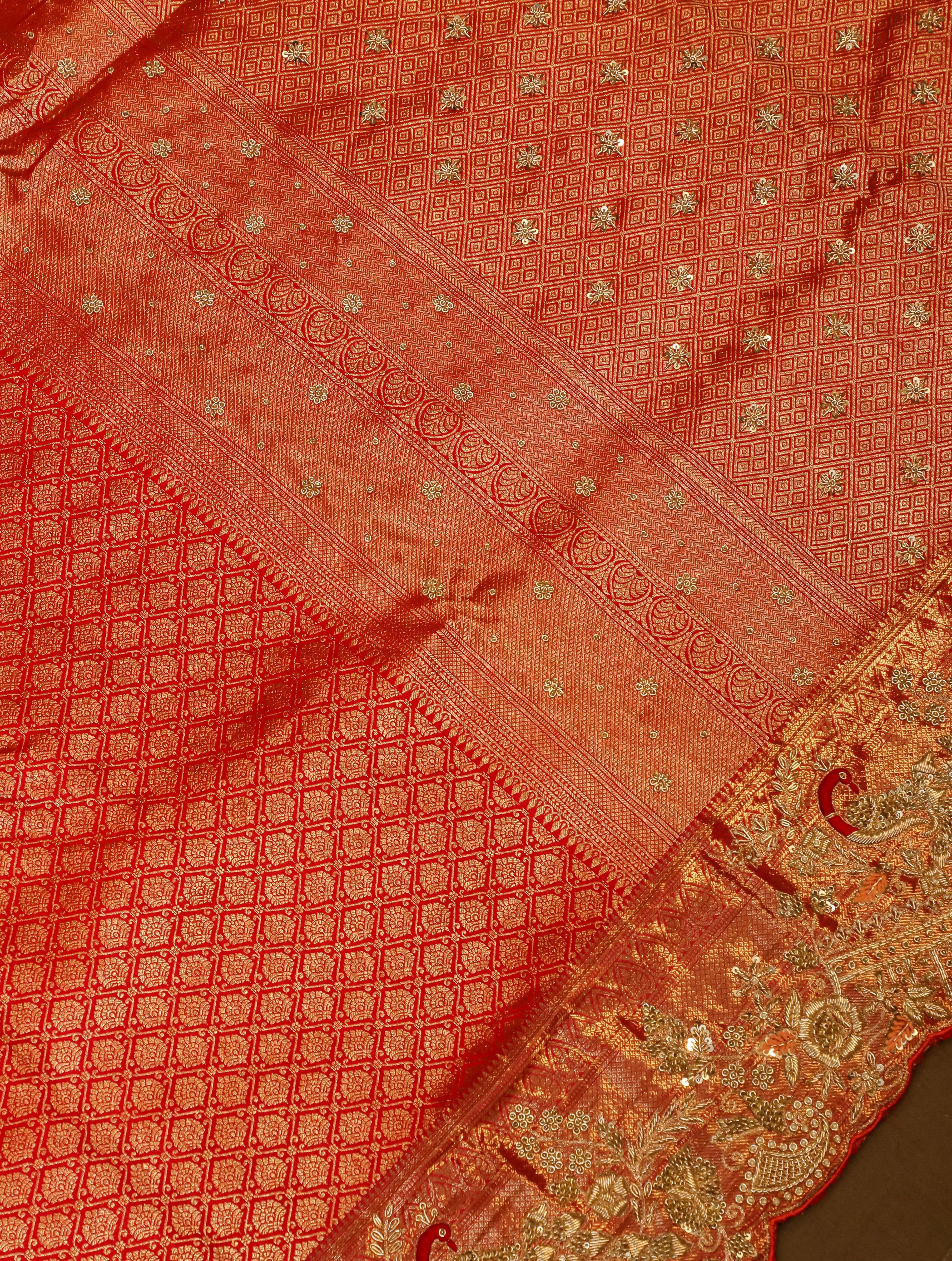 Designer Red Tissue Silk Saree - Sumangal Ekam