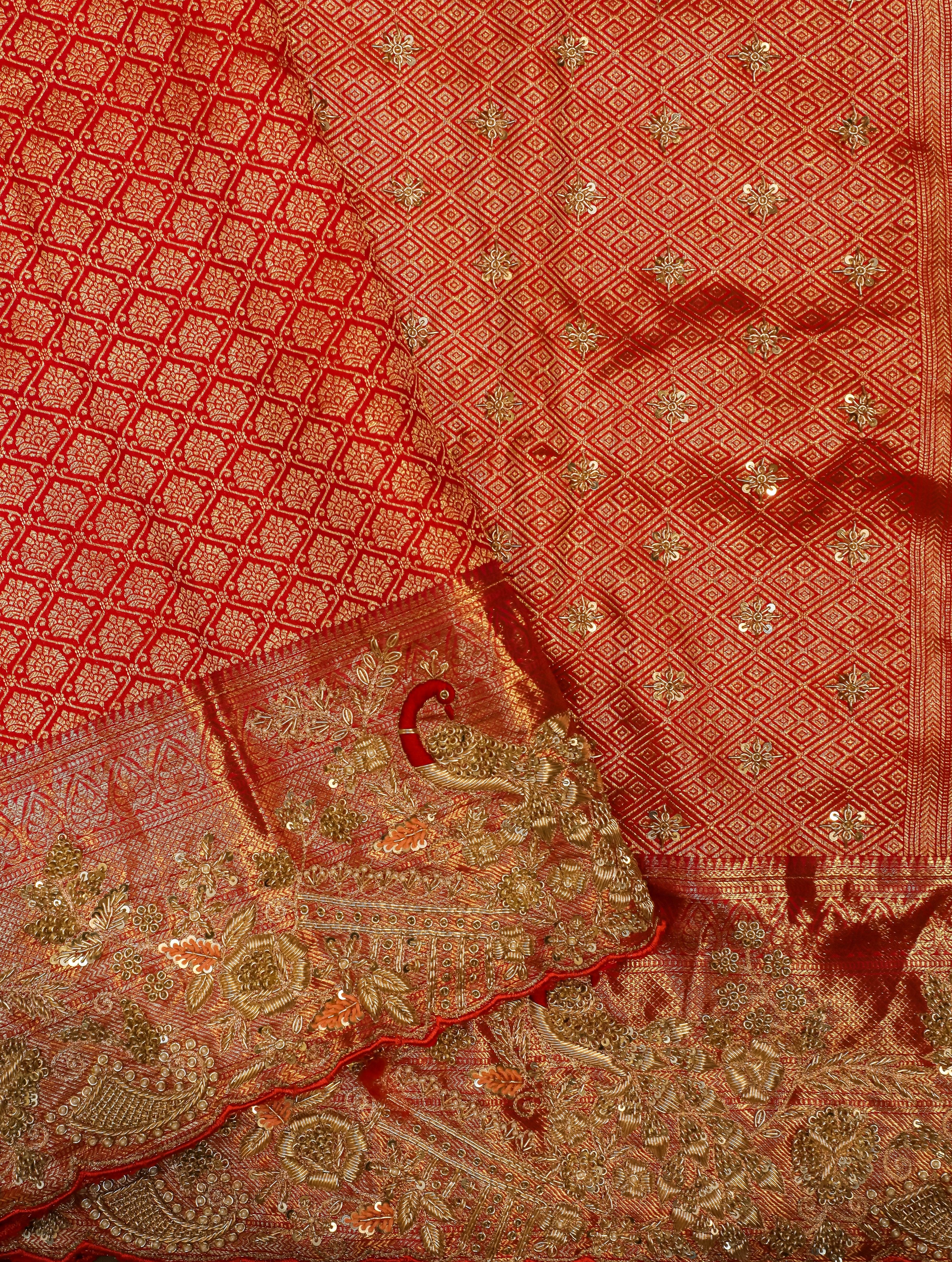 Designer Red Tissue Silk Saree - Sumangal Ekam