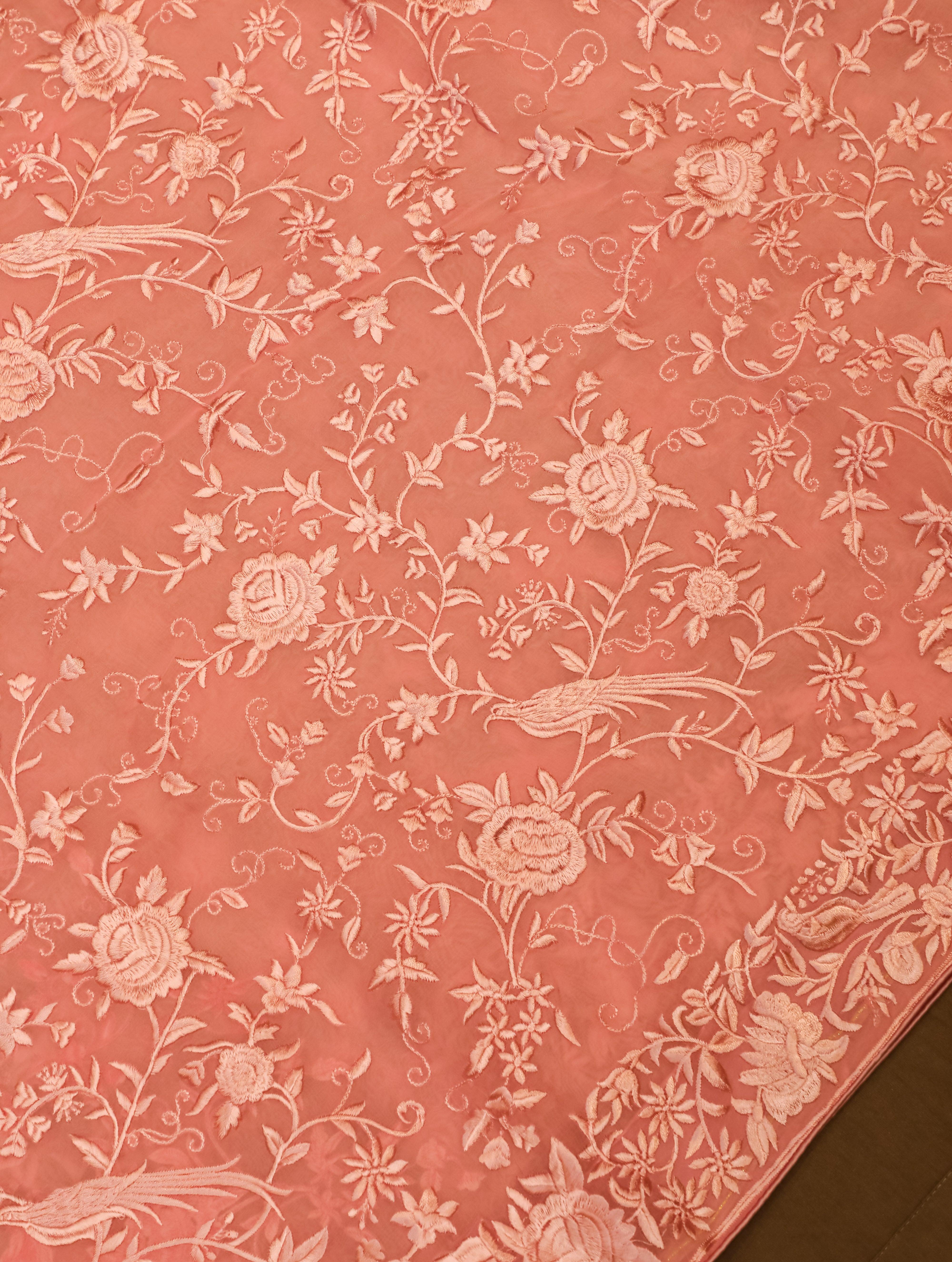 Designer Peach Organza Silk Saree - Sumangal Ekam