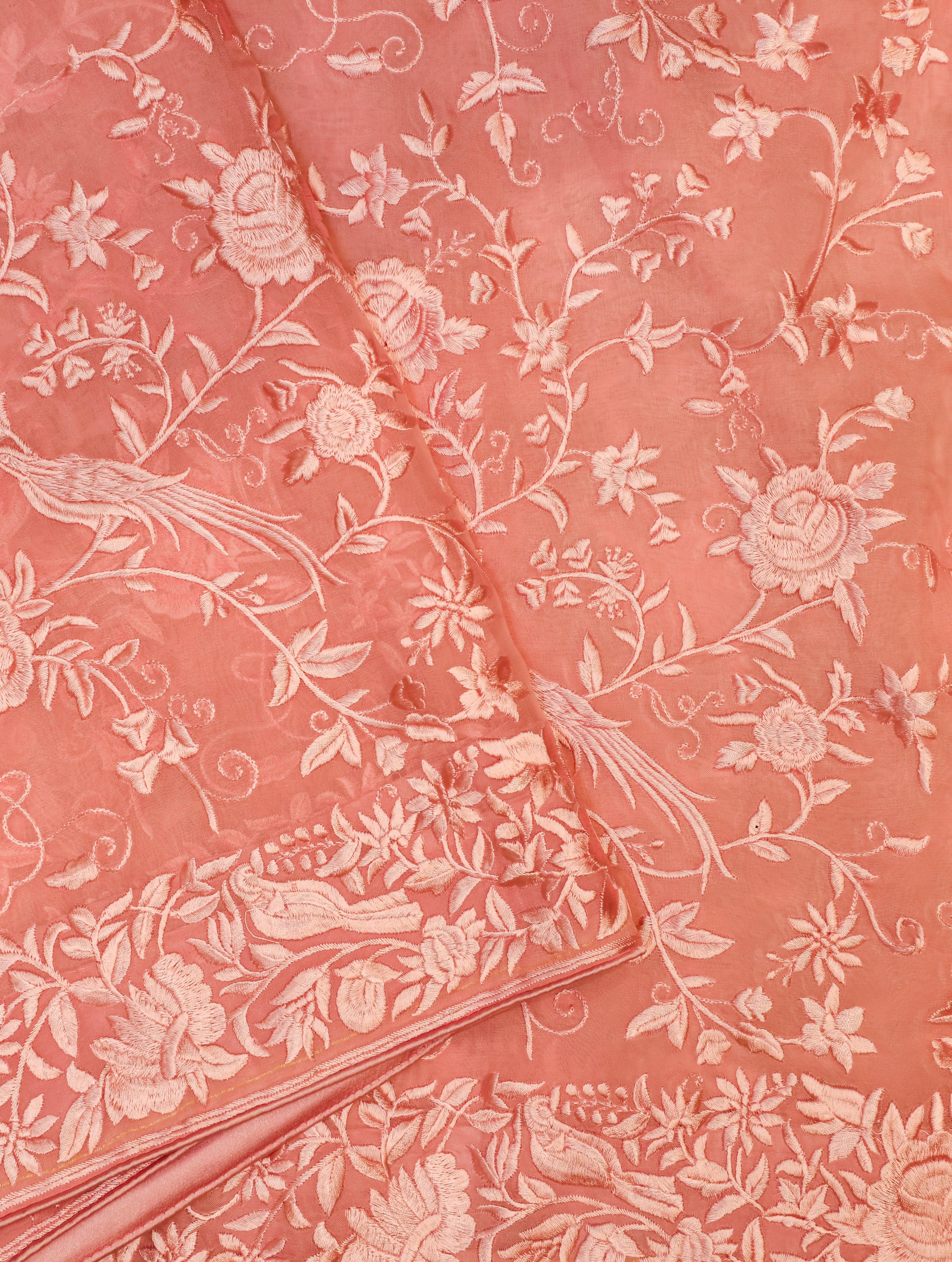 Designer Peach Organza Silk Saree - Sumangal Ekam