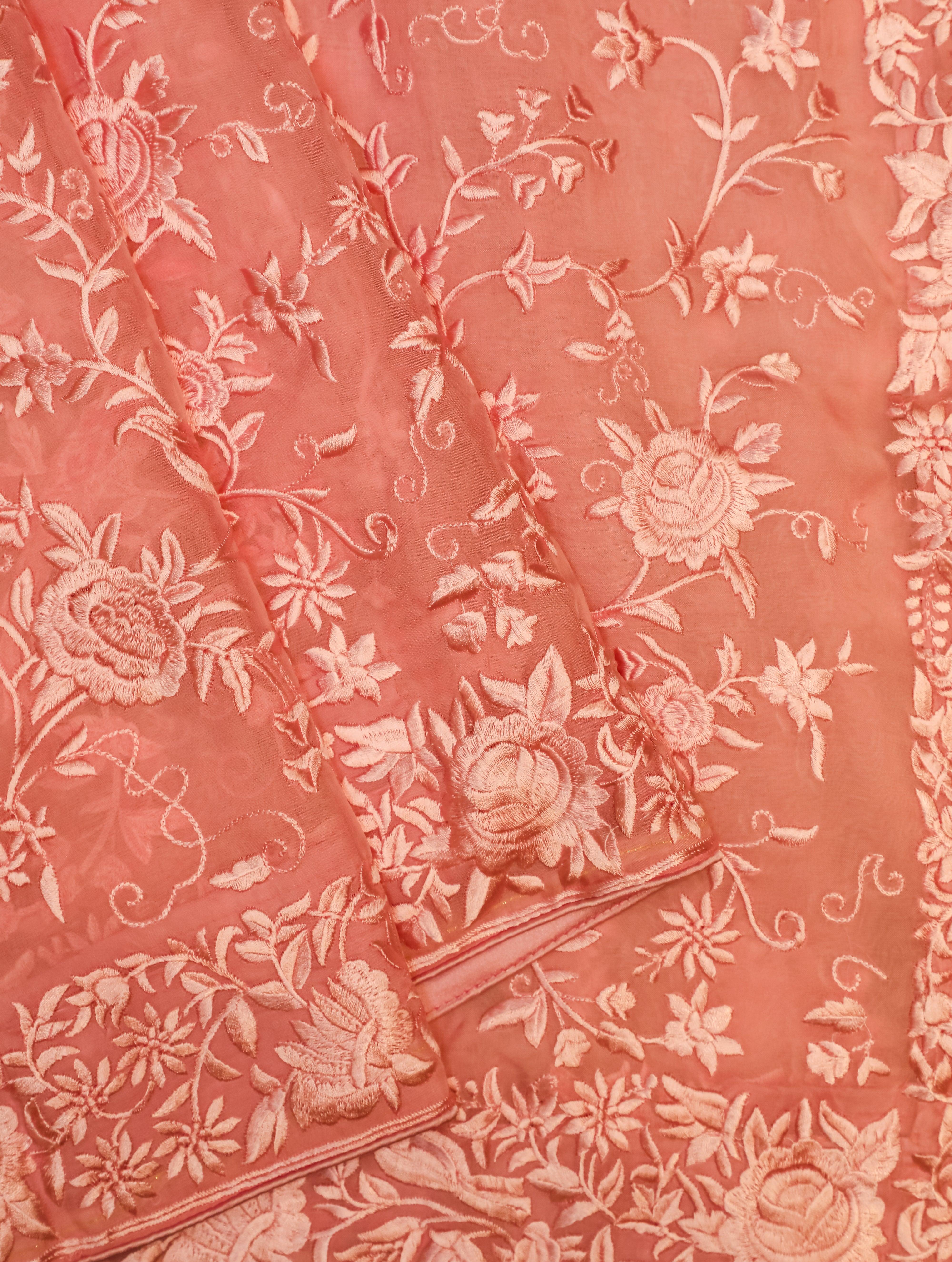 Designer Peach Organza Silk Saree - Sumangal Ekam