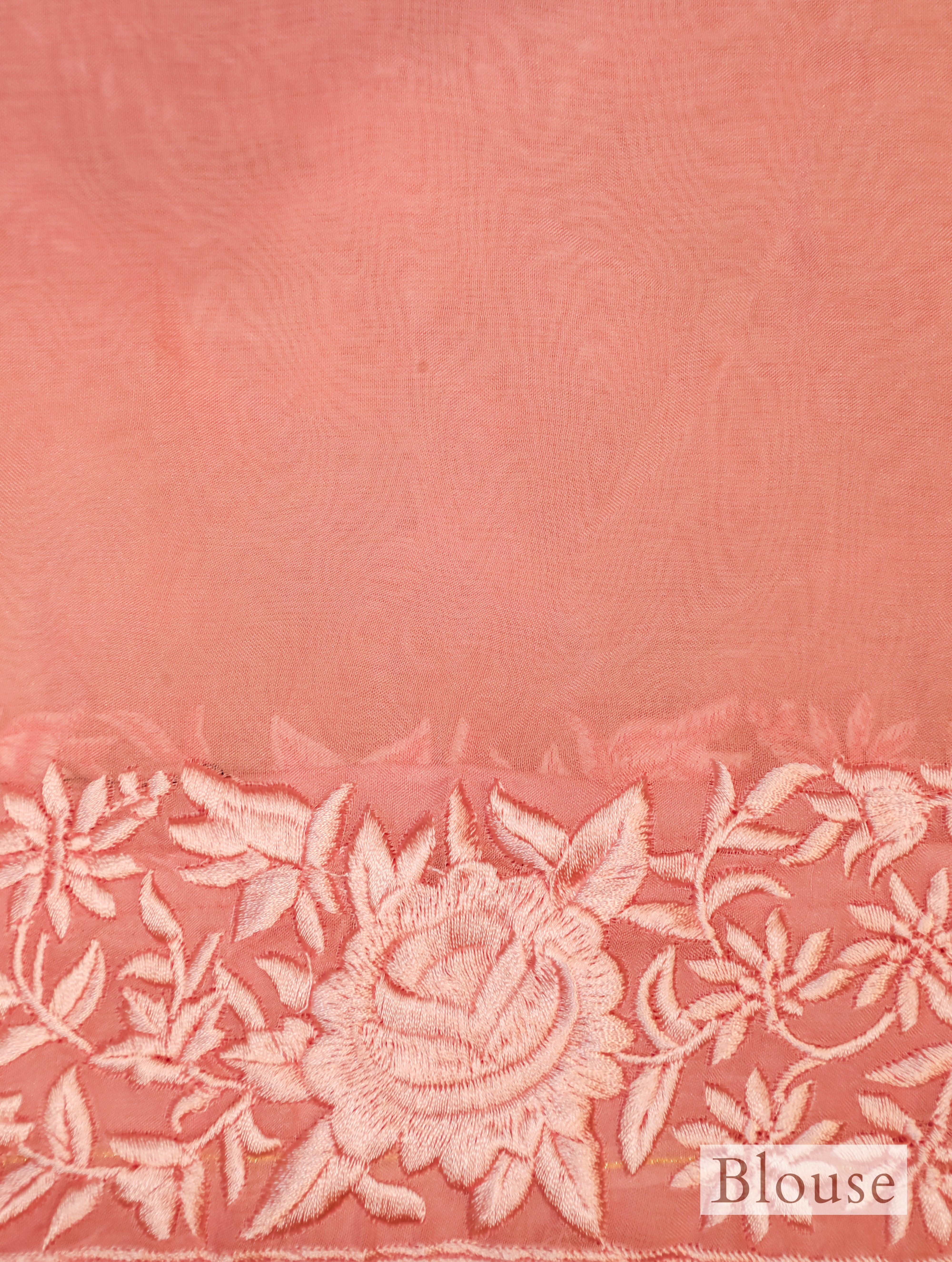Designer Peach Organza Silk Saree - Sumangal Ekam