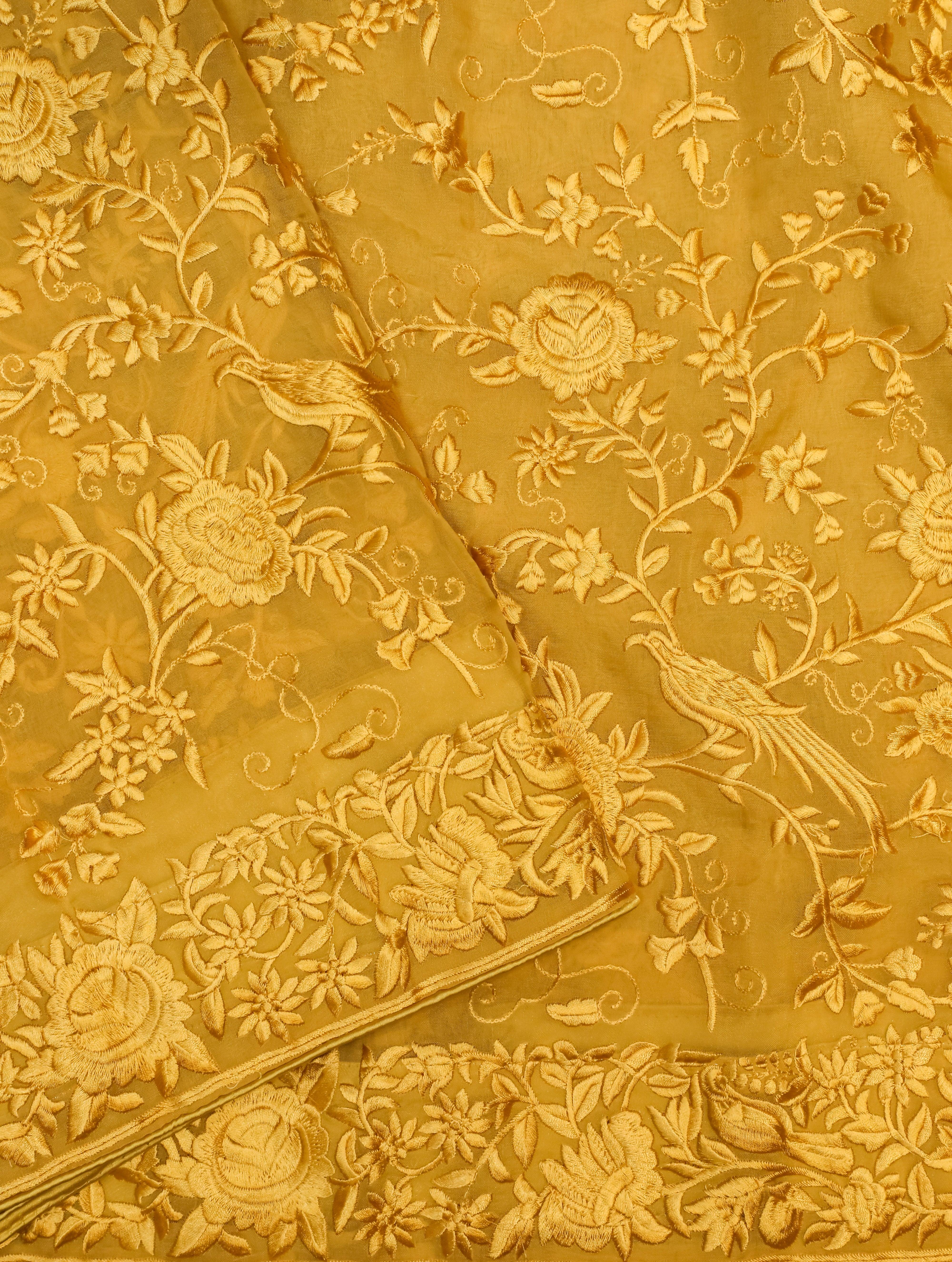 Designer Mustard Yellow Organza Silk Saree - Sumangal Ekam