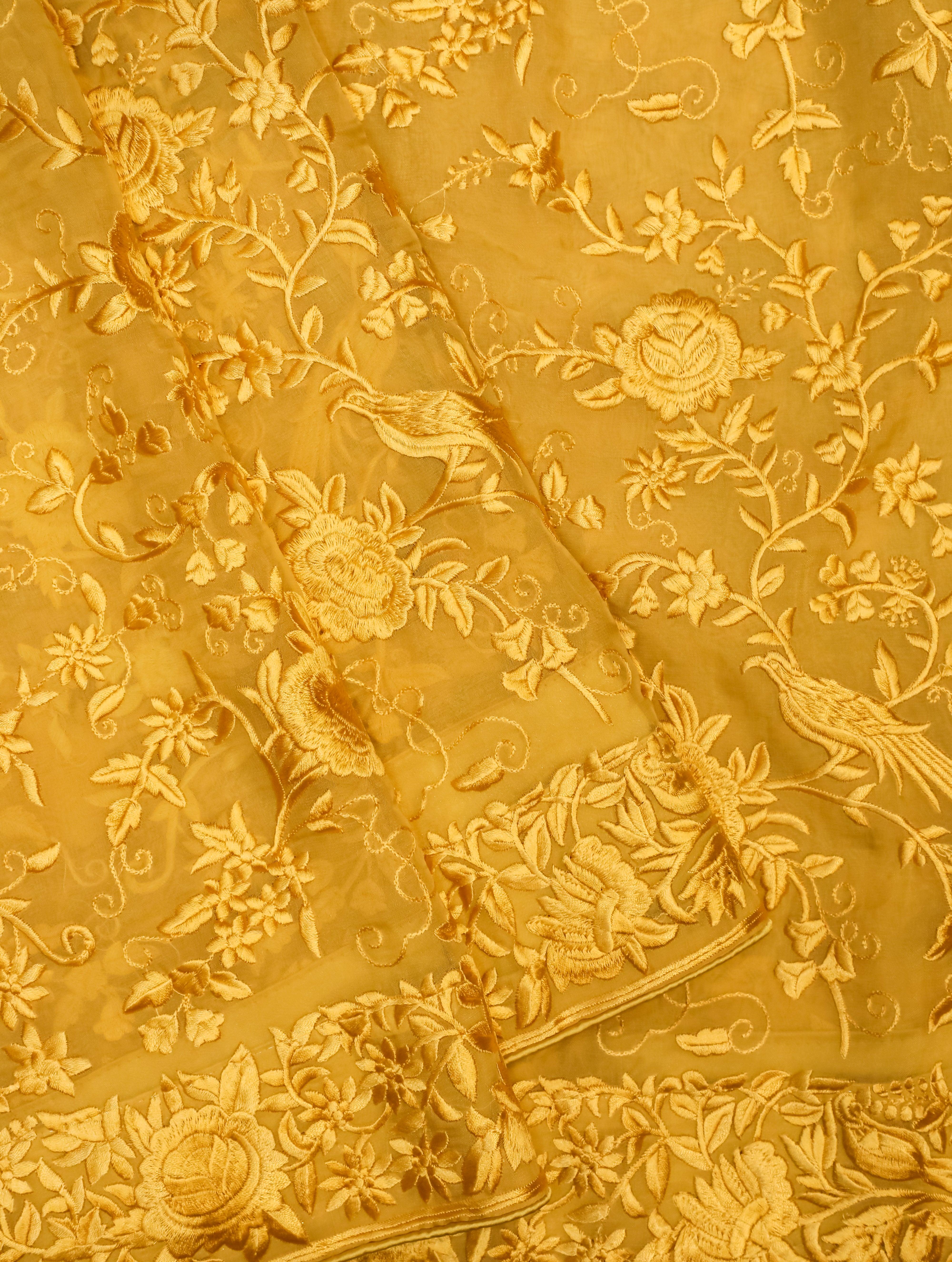 Designer Mustard Yellow Organza Silk Saree - Sumangal Ekam