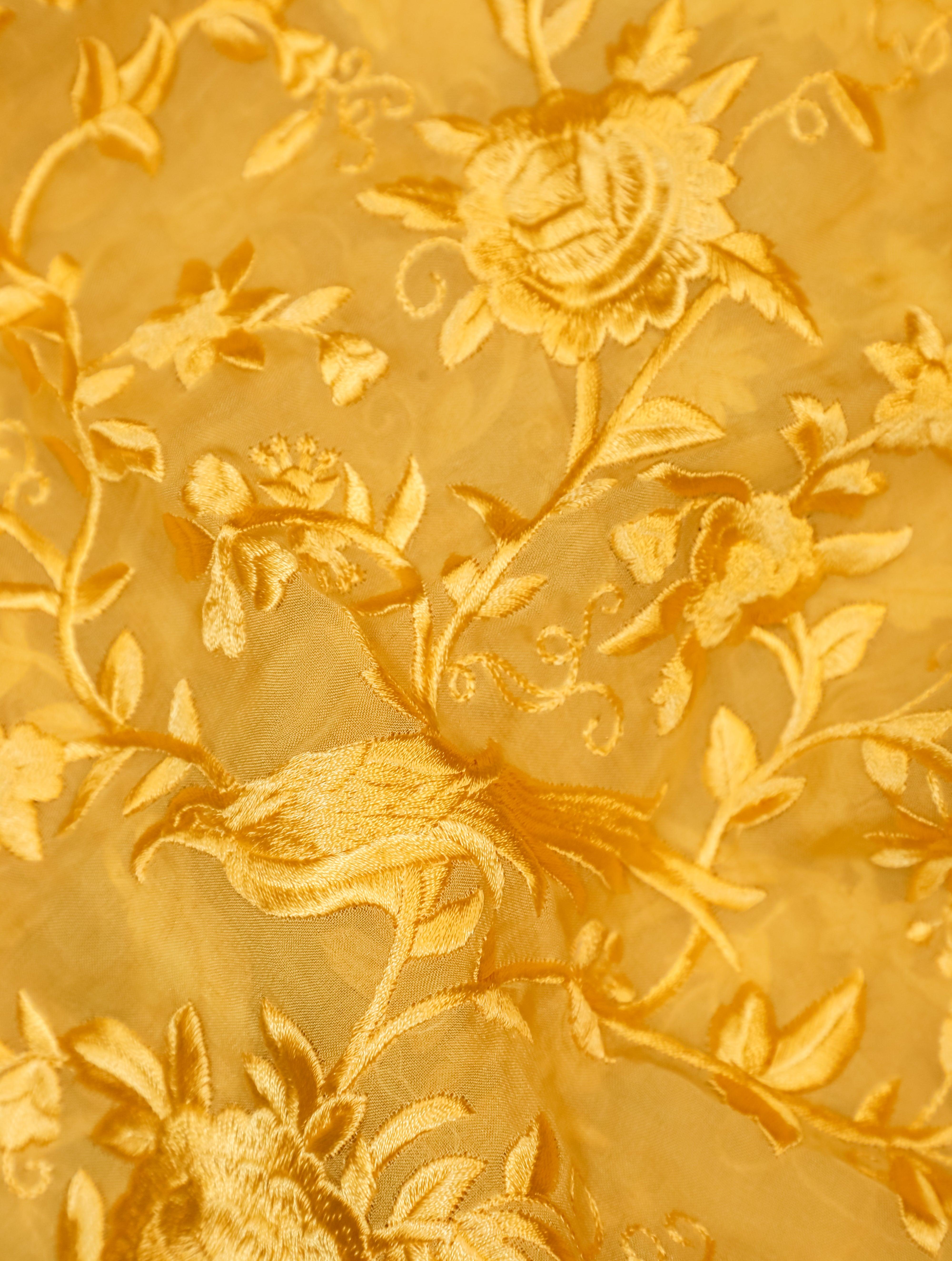 Designer Mustard Yellow Organza Silk Saree - Sumangal Ekam