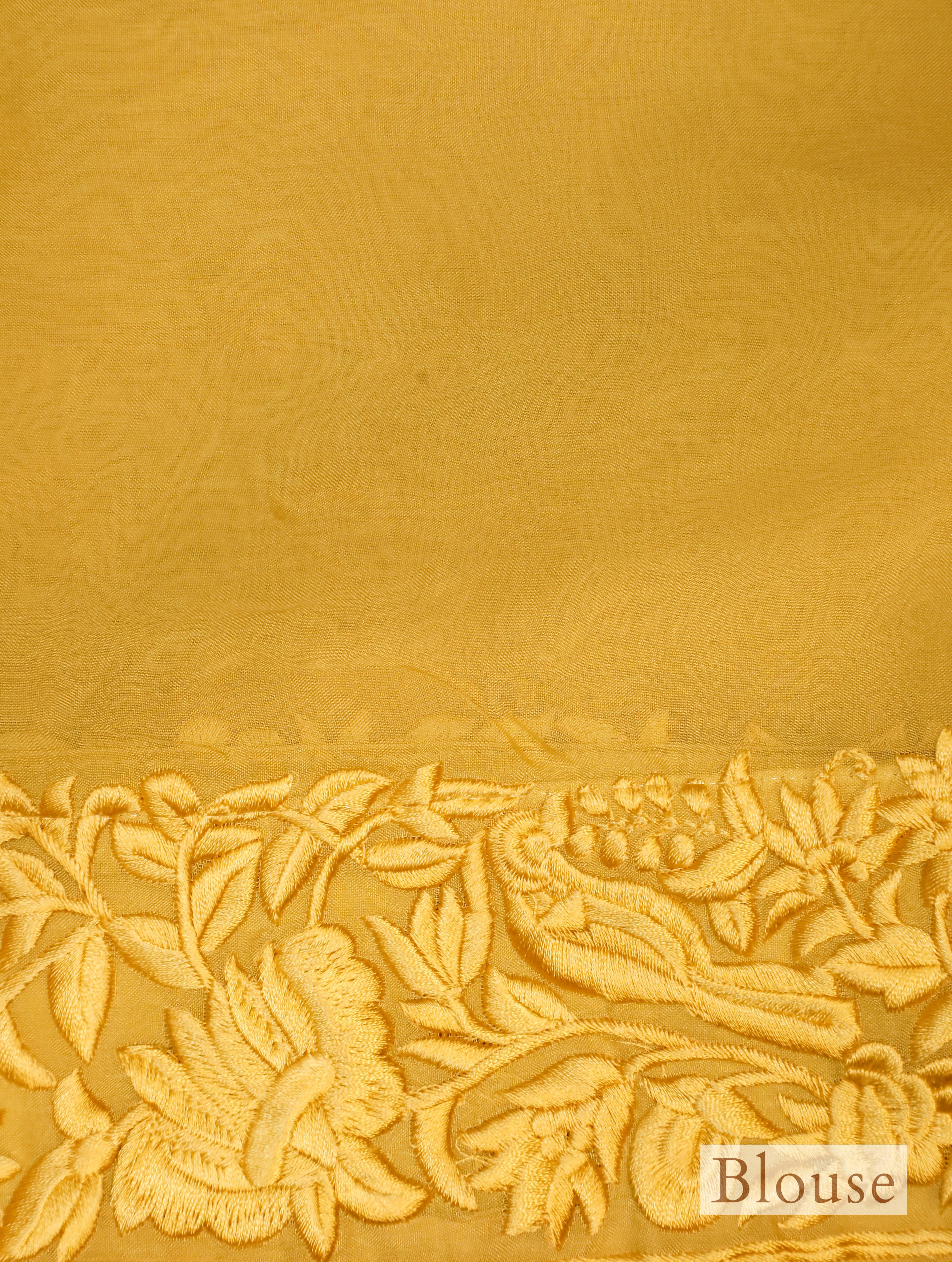 Designer Mustard Yellow Organza Silk Saree - Sumangal Ekam
