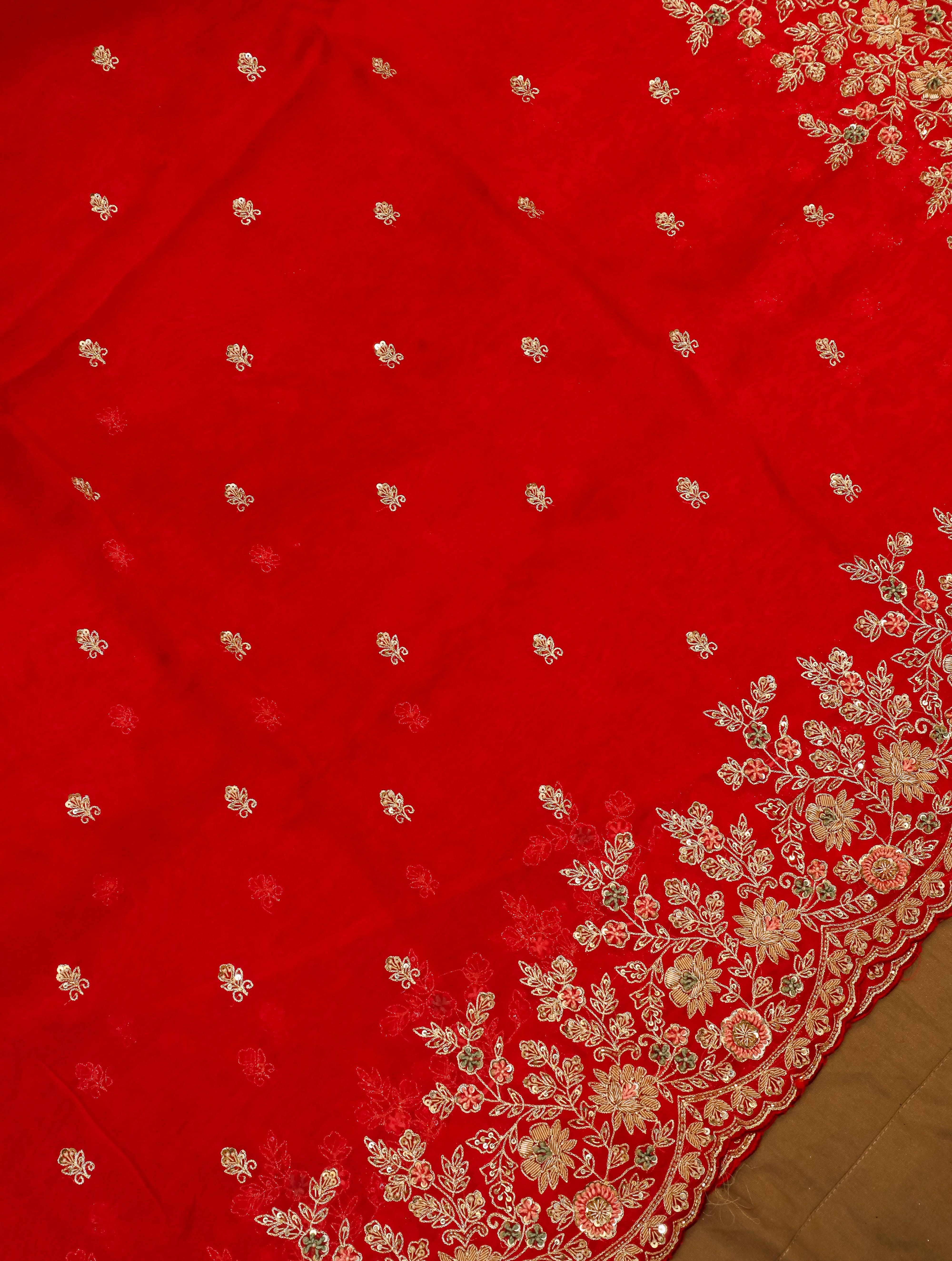 Designer Red Organza Silk Saree - Sumangal Ekam