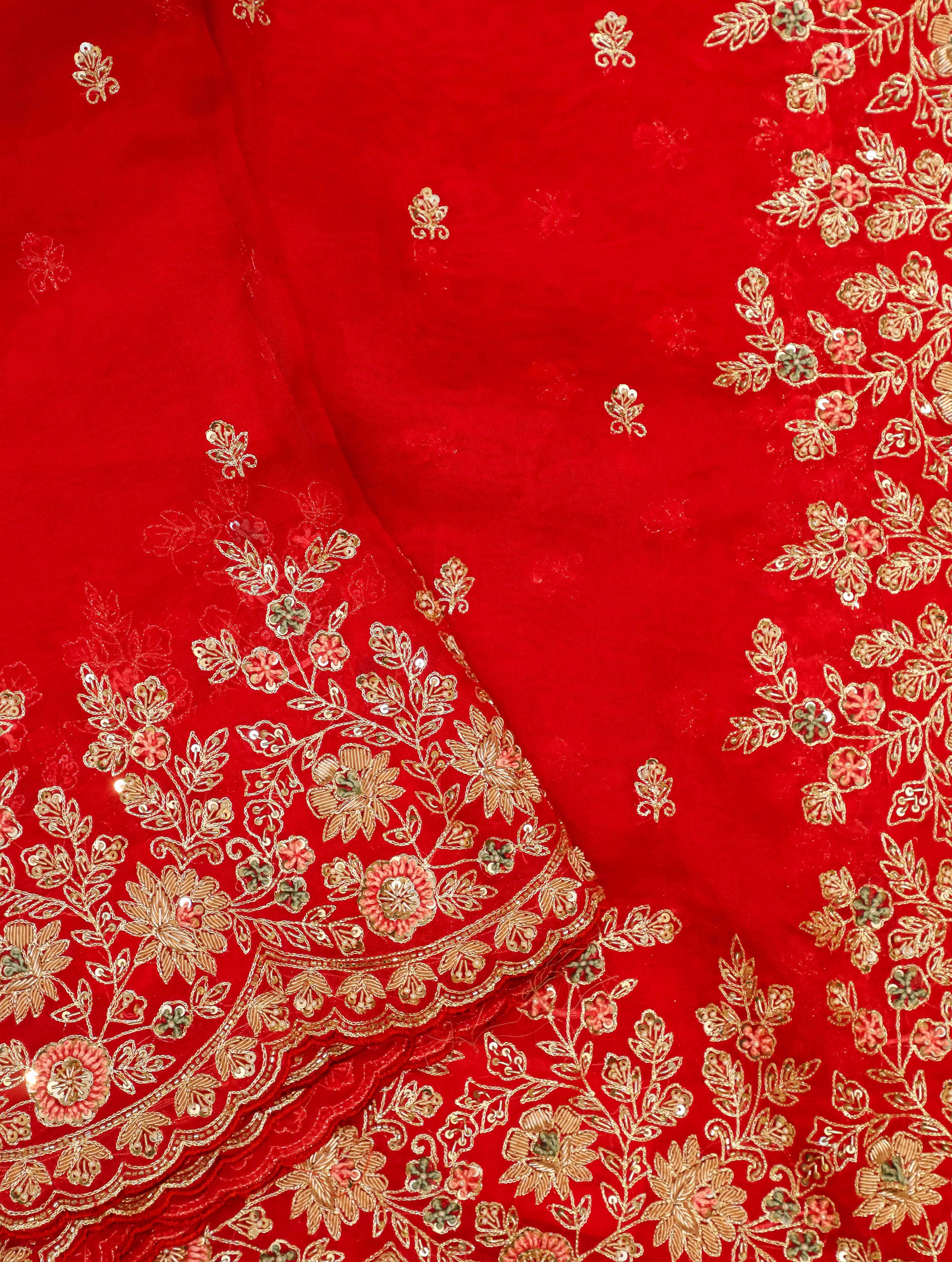 Designer Red Organza Silk Saree - Sumangal Ekam