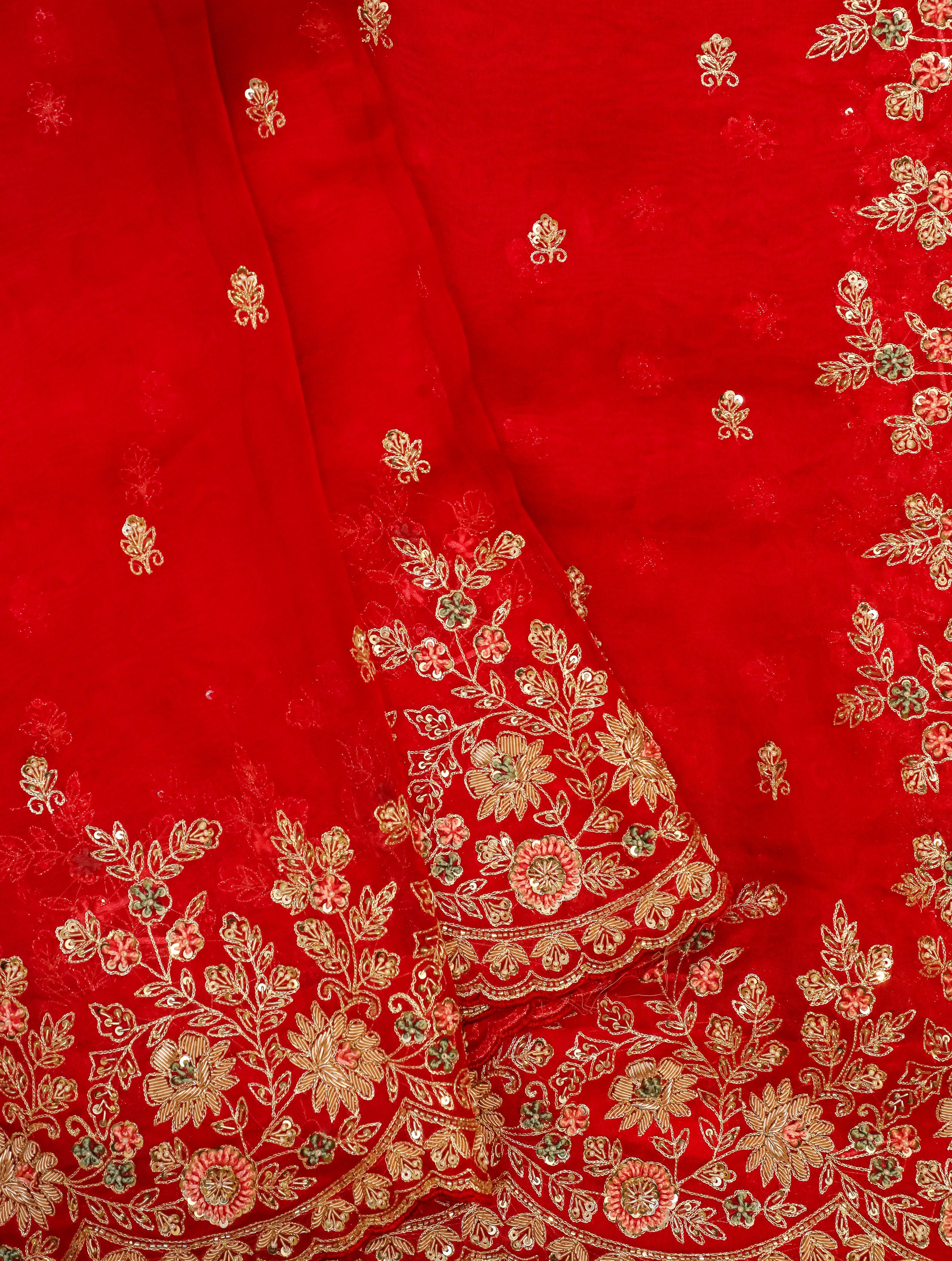 Designer Red Organza Silk Saree - Sumangal Ekam