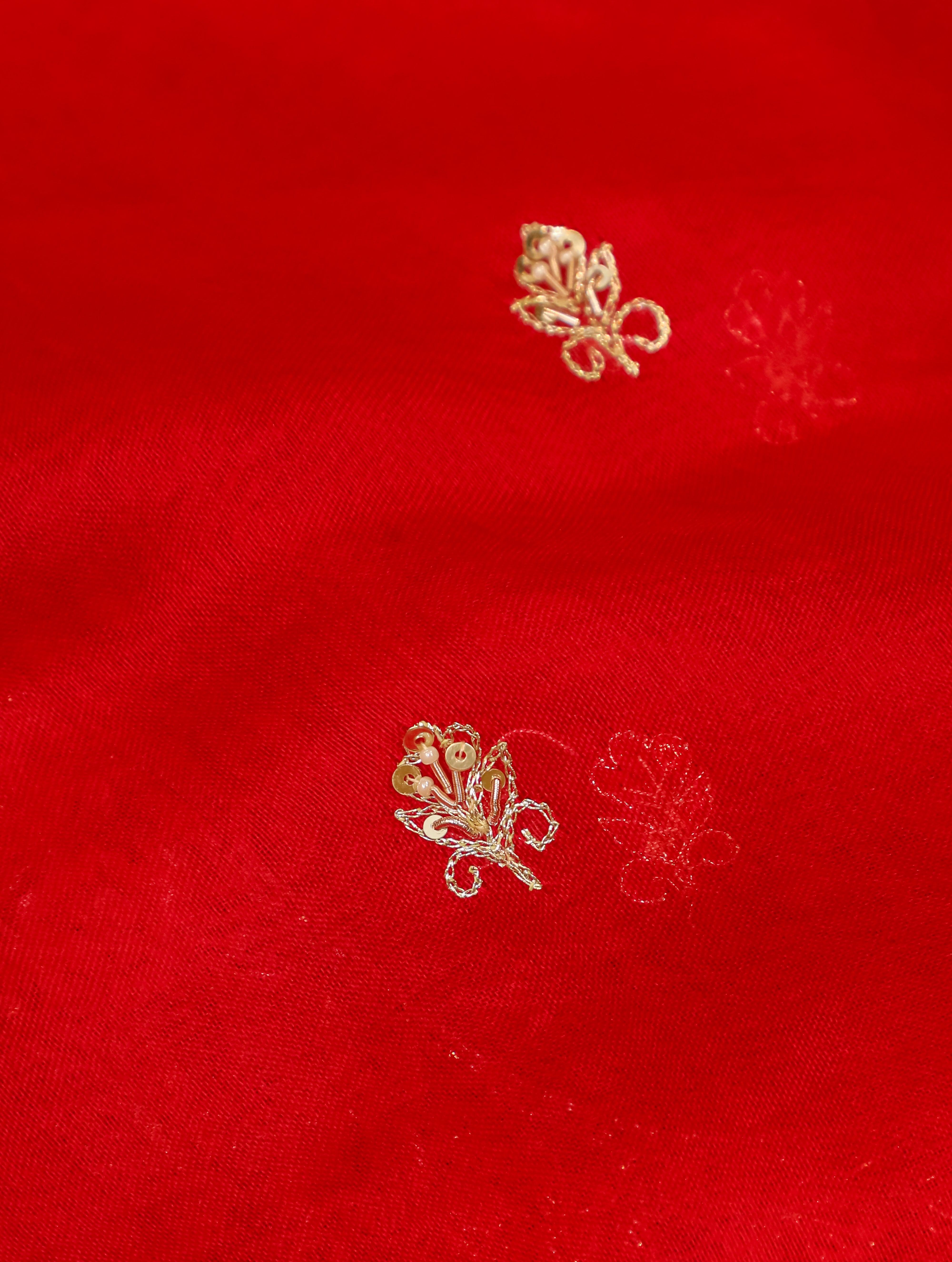 Designer Red Organza Silk Saree - Sumangal Ekam