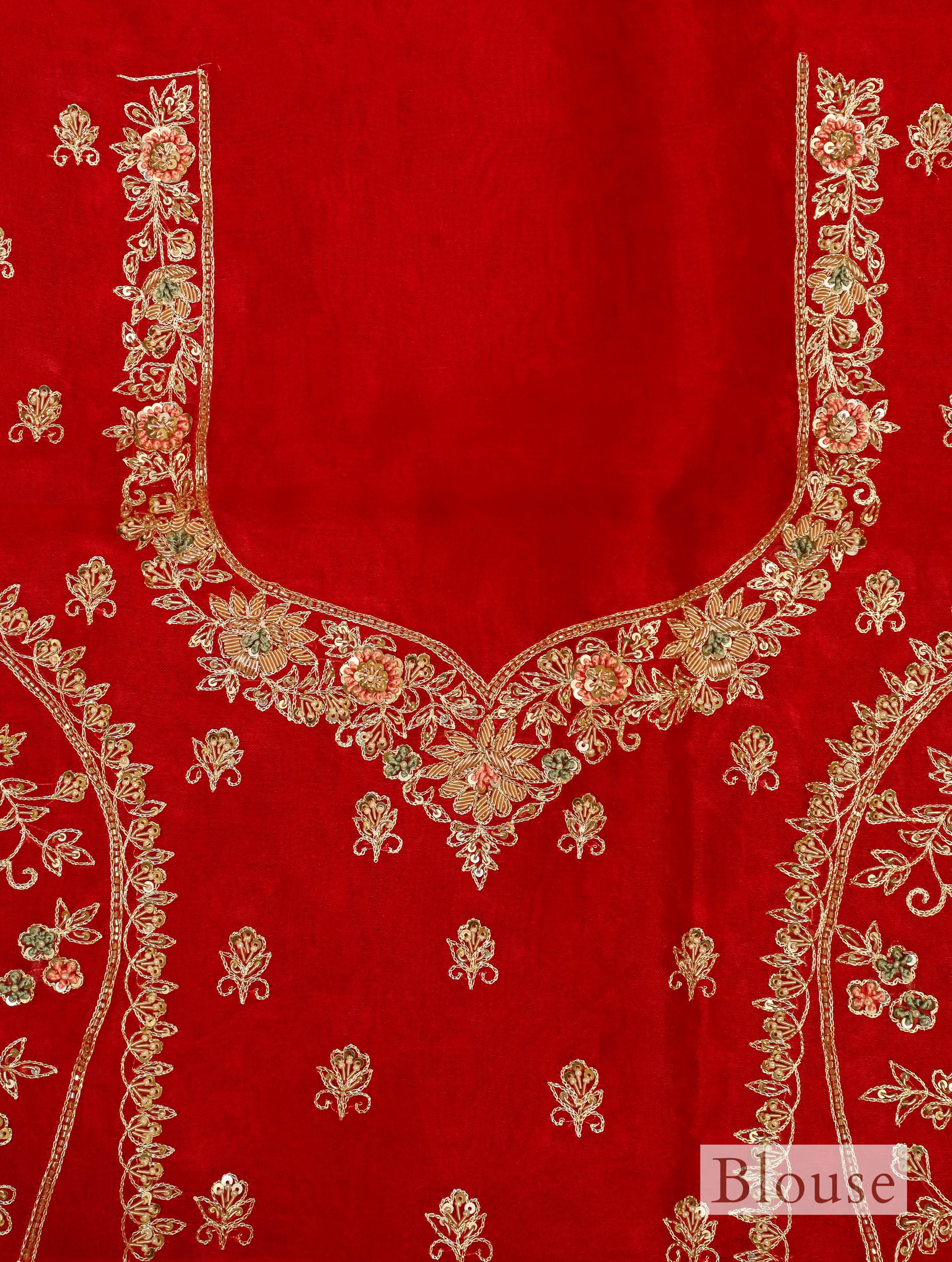Designer Red Organza Silk Saree - Sumangal Ekam