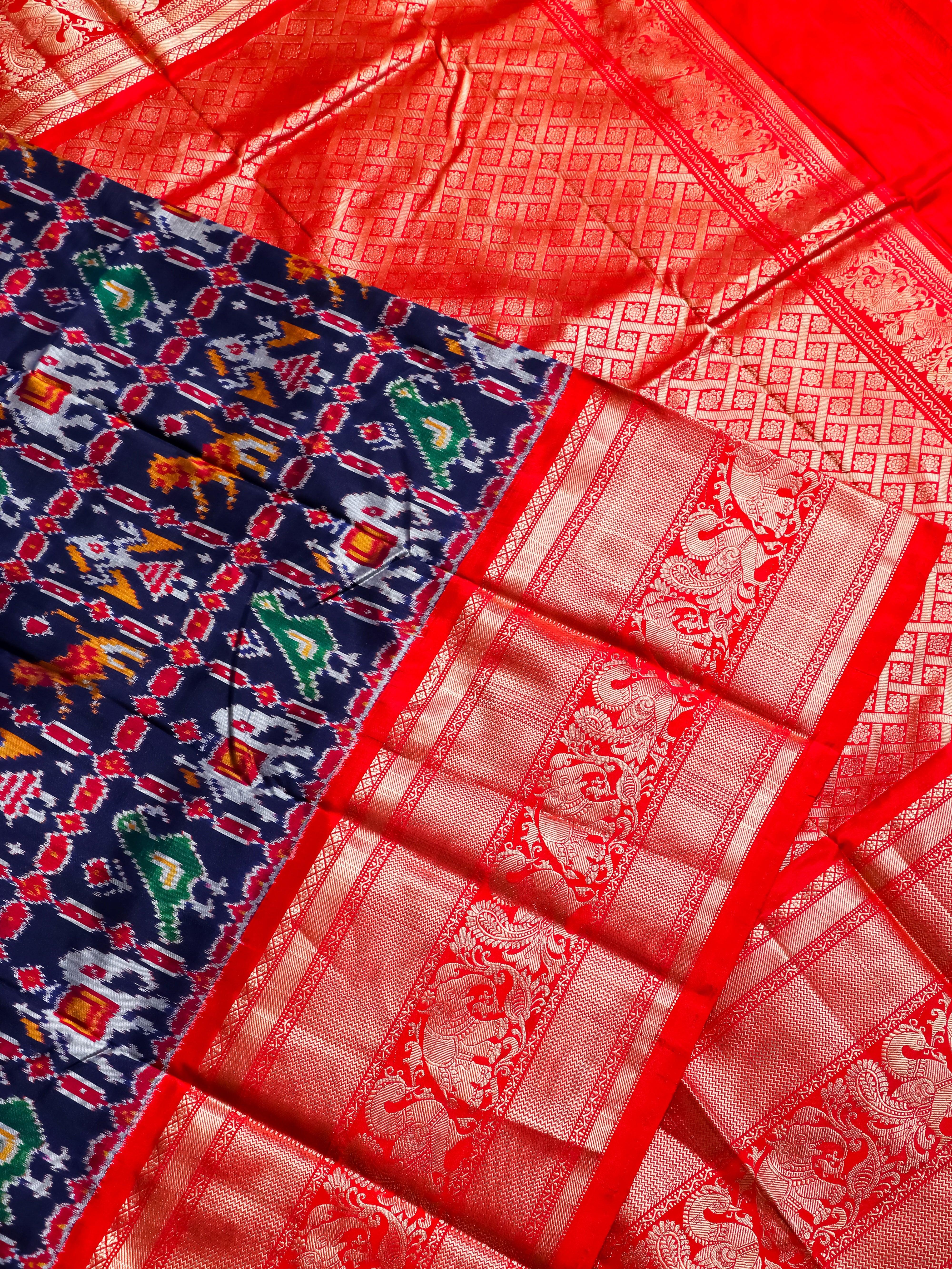 Handwoven Navy Blue  Banarasi Katan Silk Saree - Sumangal Ekam