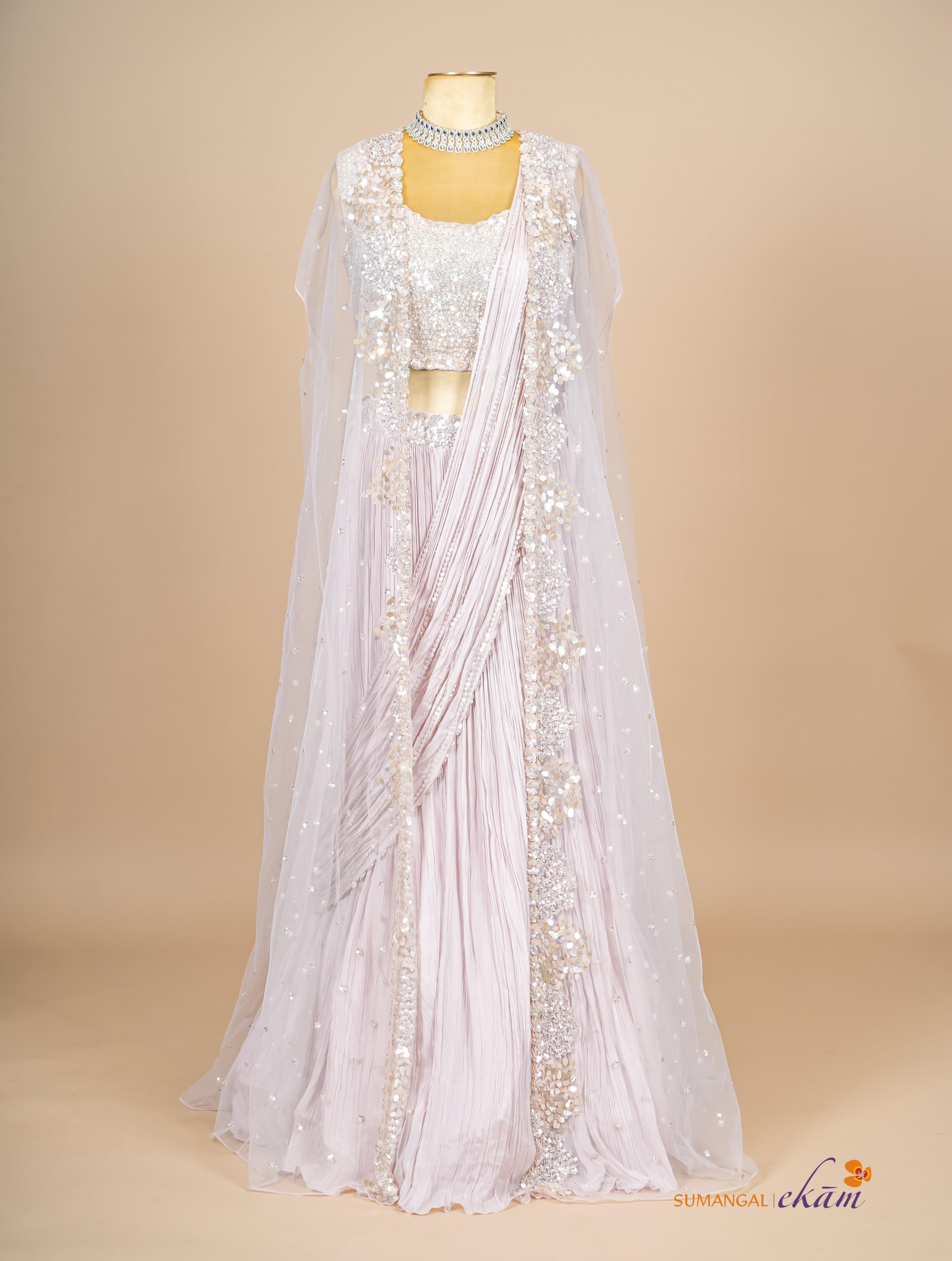 Designer Lavender Crepe Silk Party Wear Drape Indo Western - Sumangal Ekam