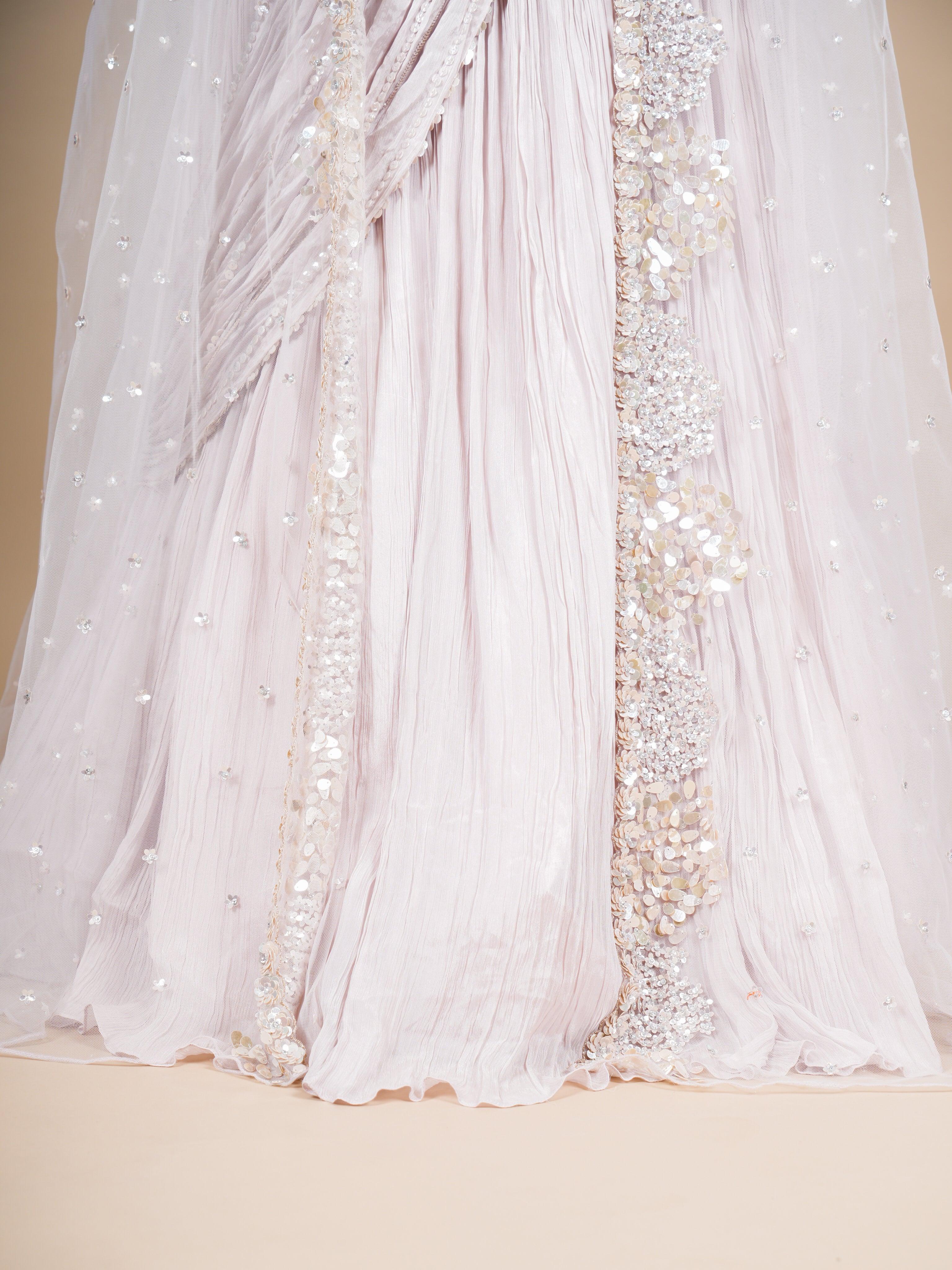 Designer Lavender Crepe Silk Party Wear Drape Indo Western - Sumangal Ekam