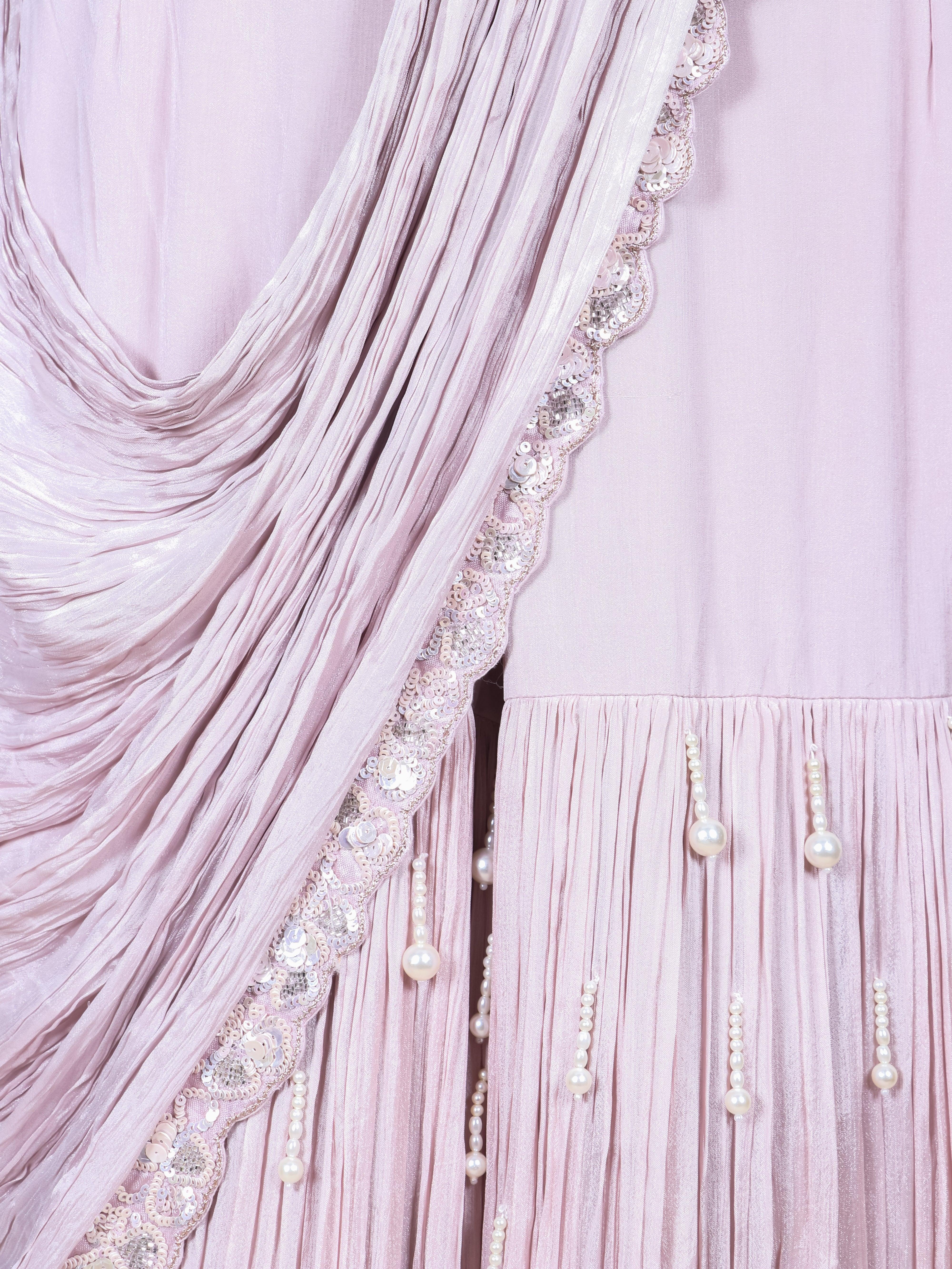 Designer Lavender Georgette Crepe Party Wear Drape Saree - Sumangal Ekam