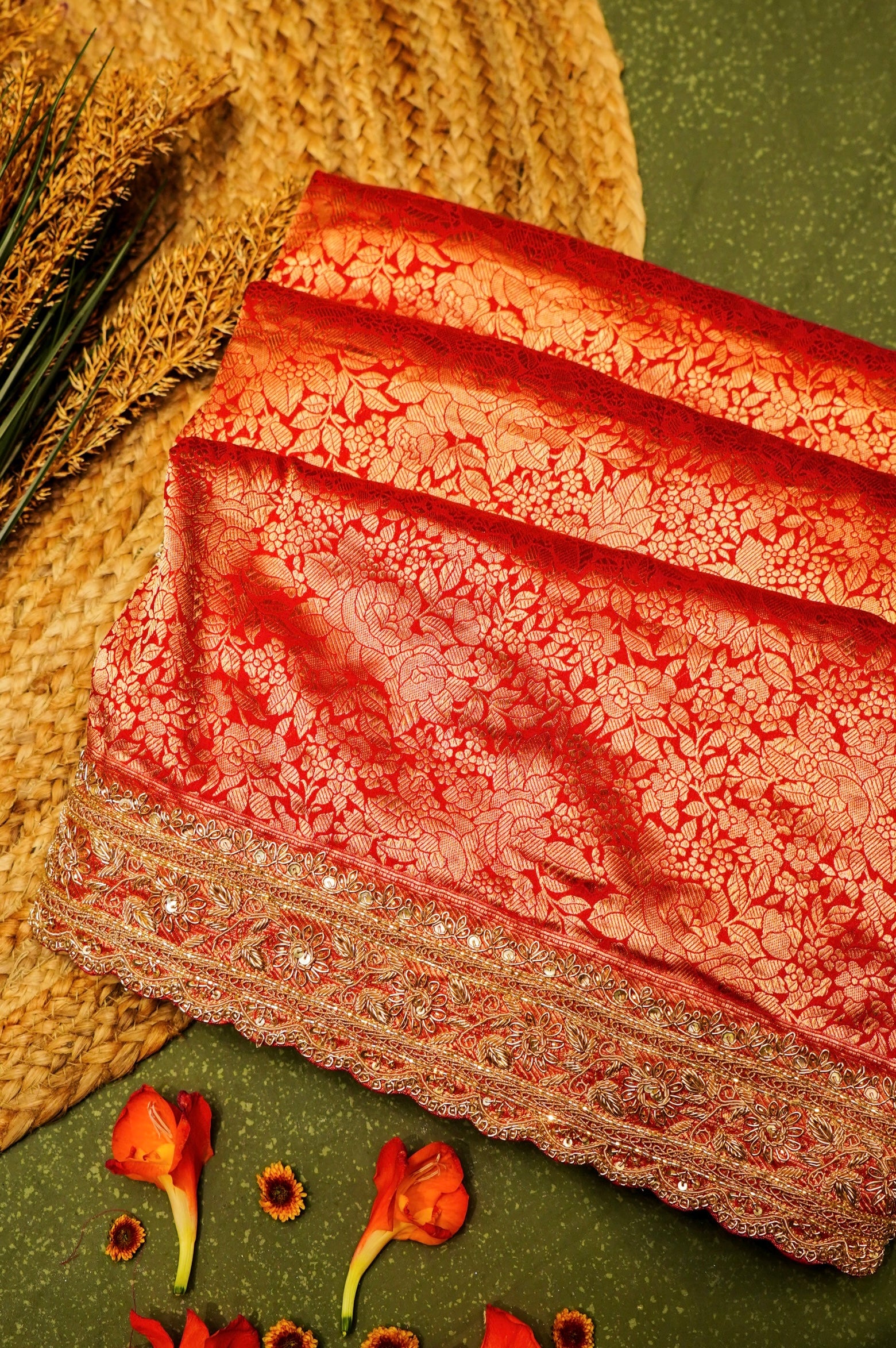 Designer Red Banarasi Katan Silk Saree