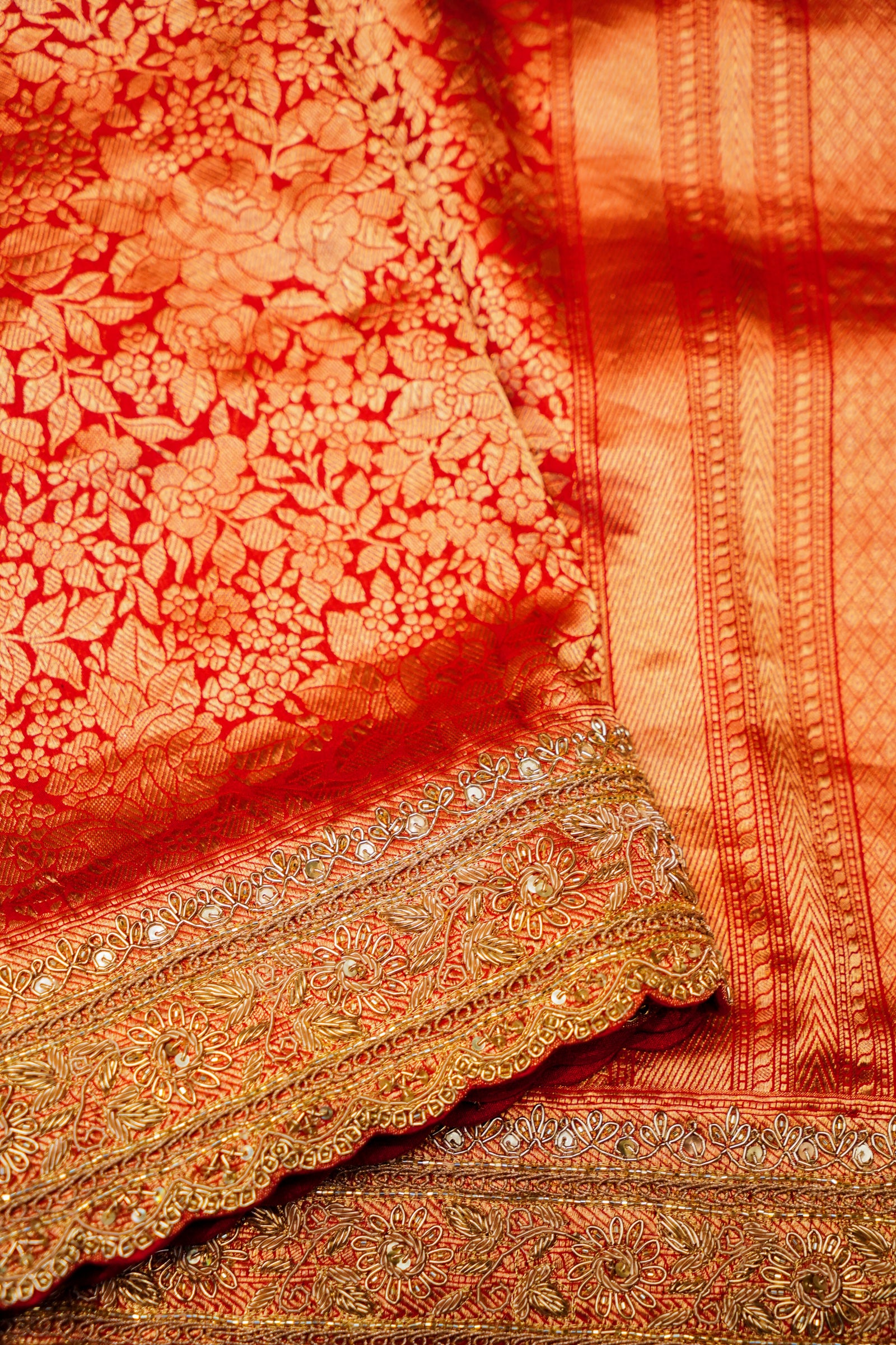Designer Red Banarasi Katan Silk Saree
