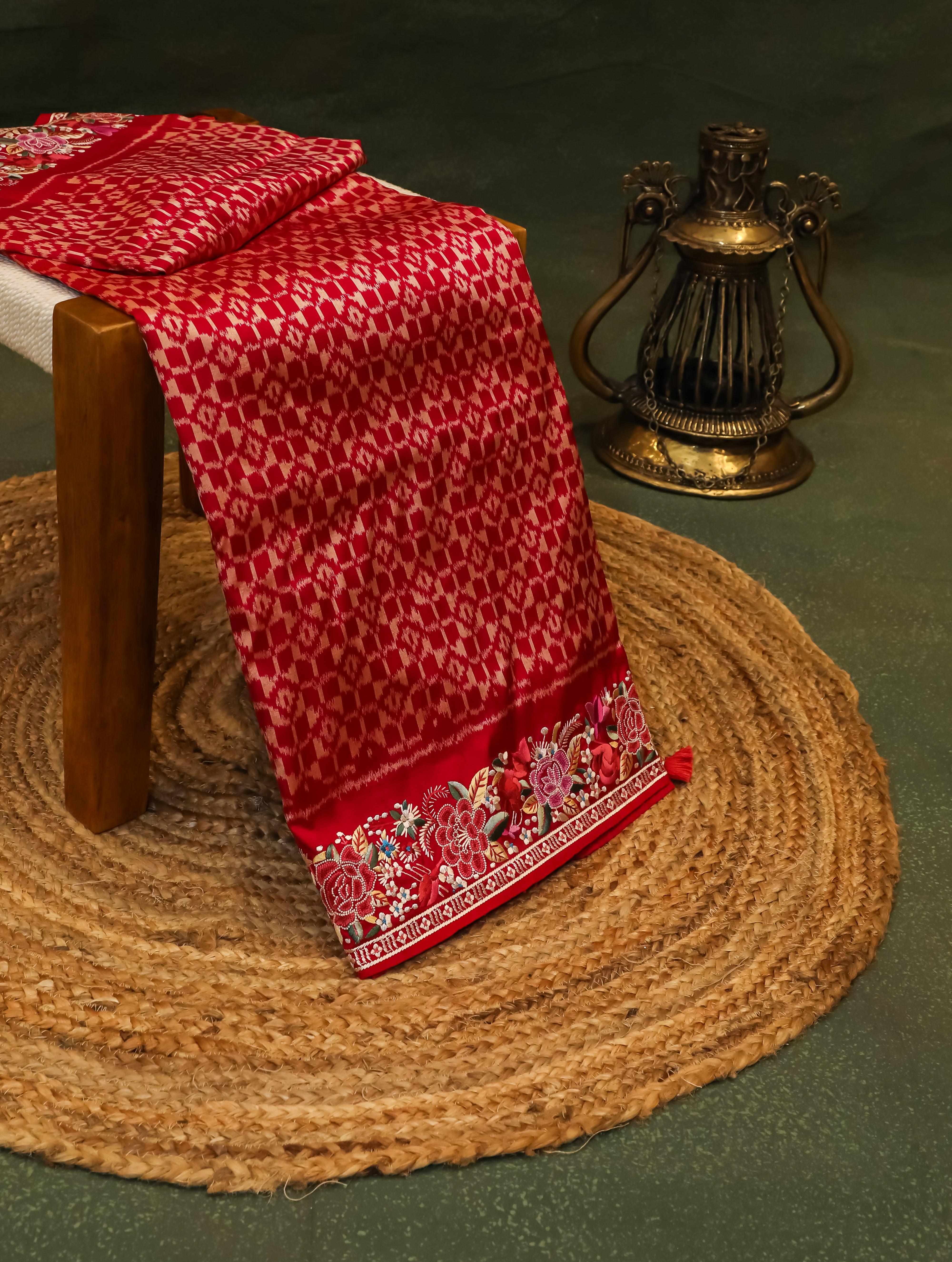 Designer Red Katan Silk Saree - Sumangal Ekam
