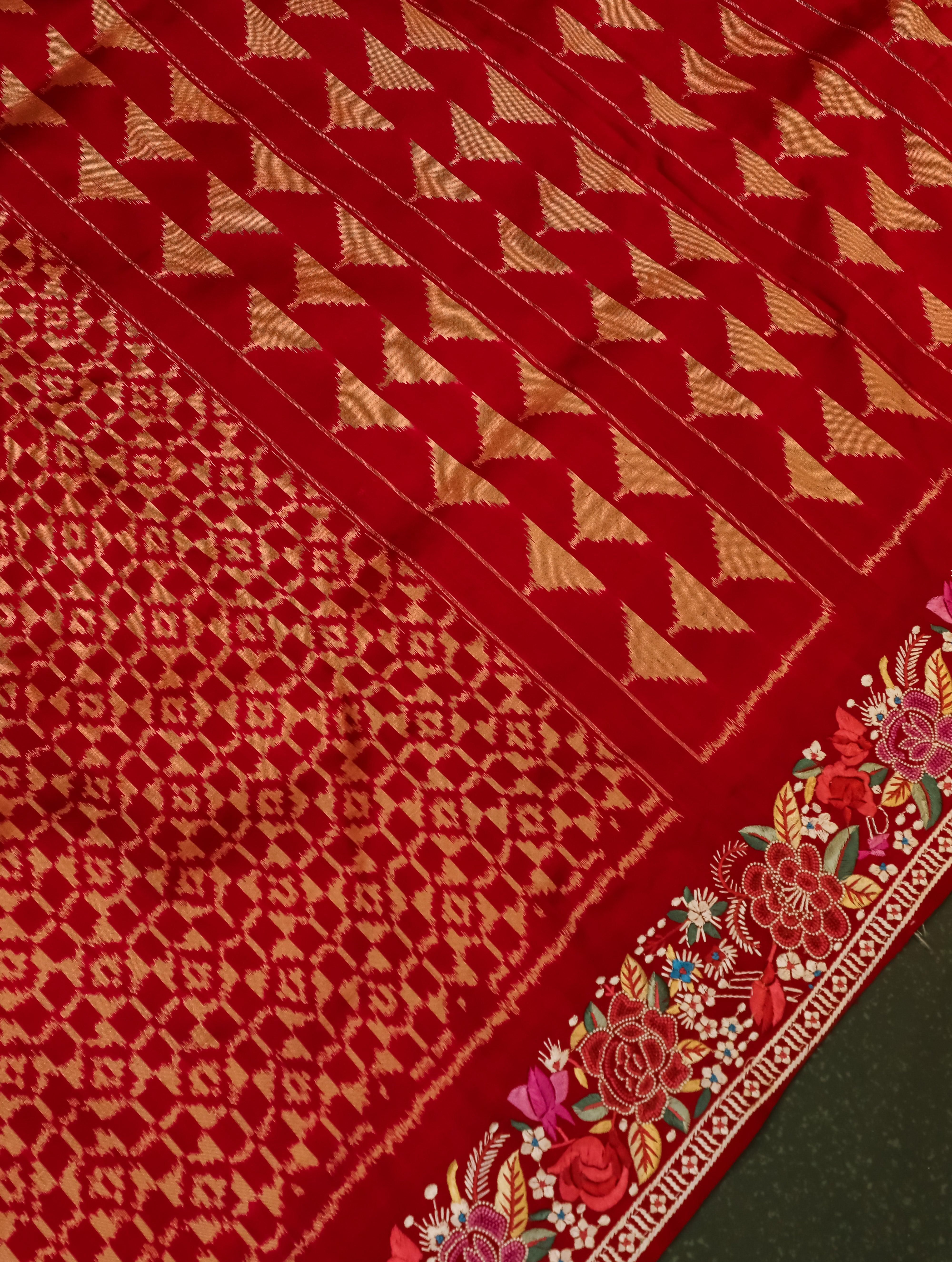 Designer Red Katan Silk Saree - Sumangal Ekam