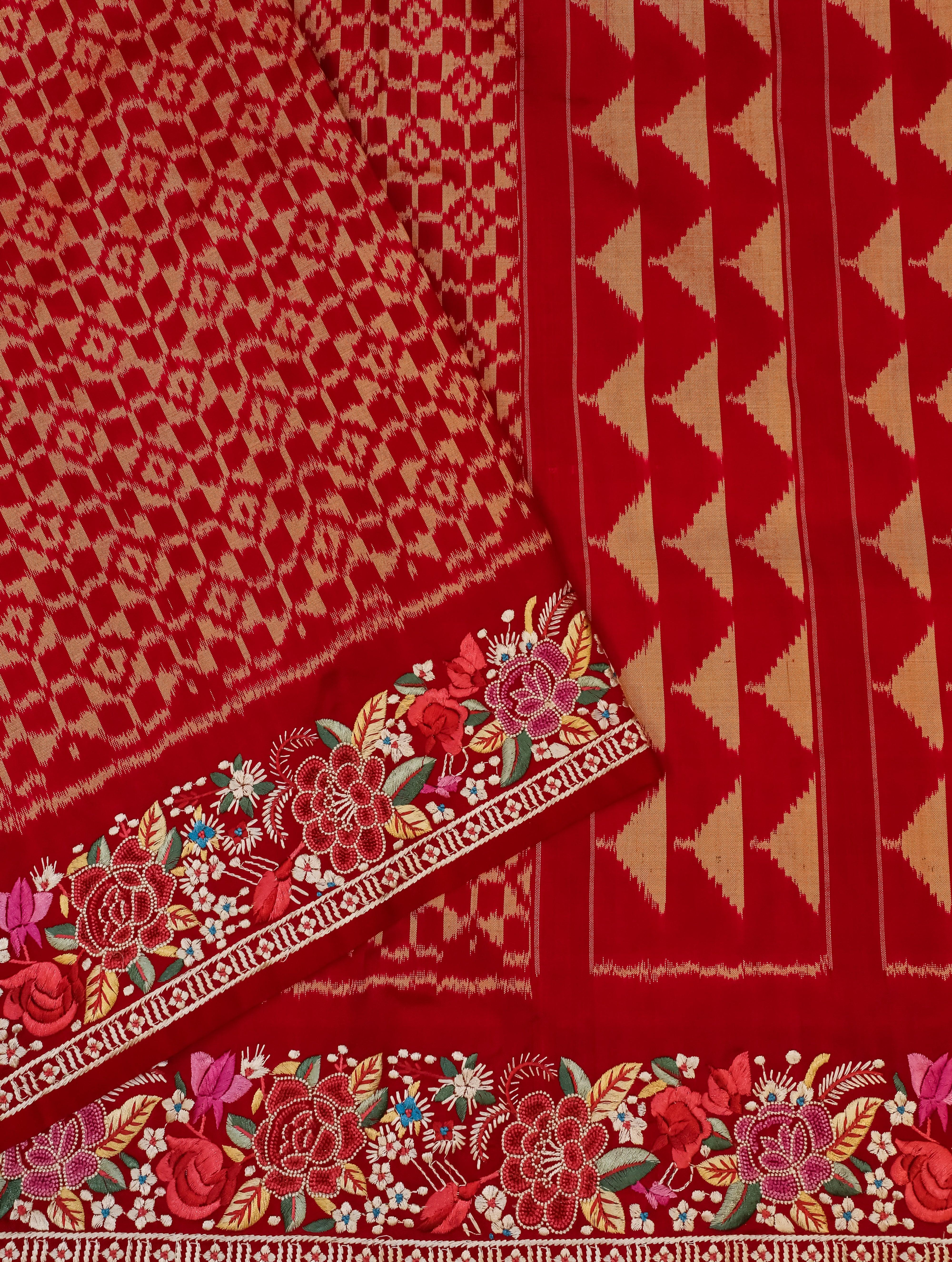 Designer Red Katan Silk Saree - Sumangal Ekam