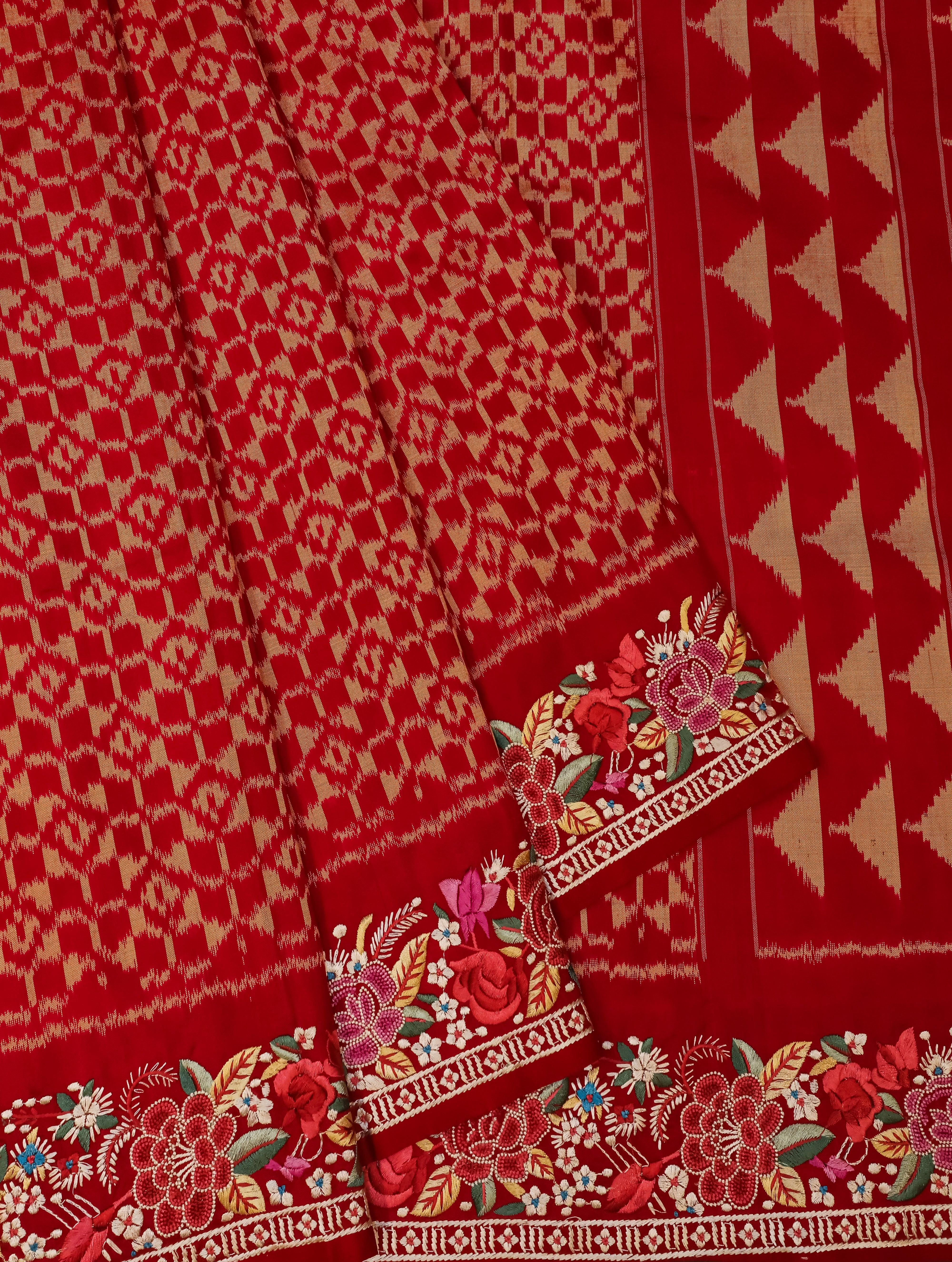 Designer Red Katan Silk Saree - Sumangal Ekam