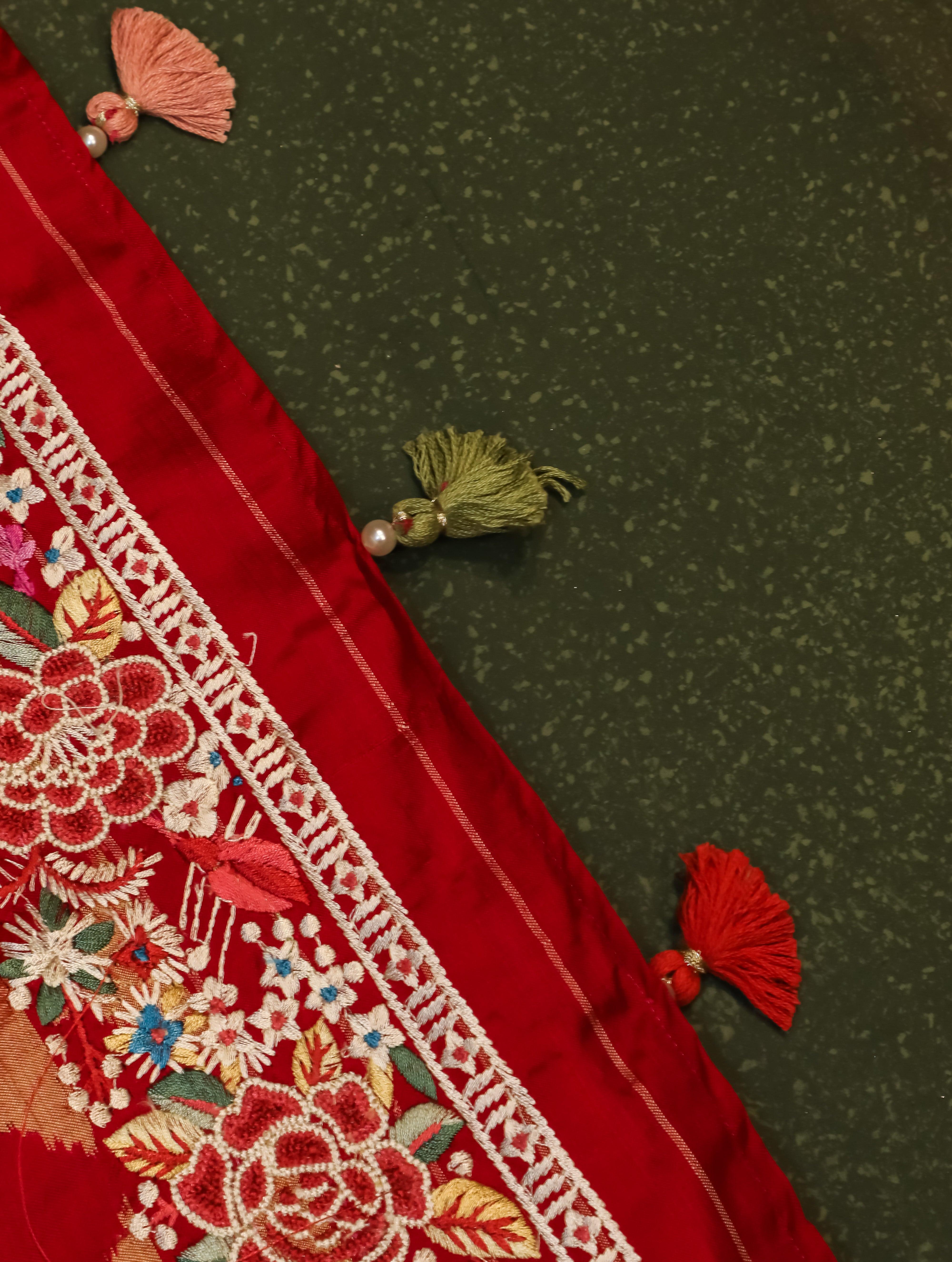 Designer Red Katan Silk Saree - Sumangal Ekam