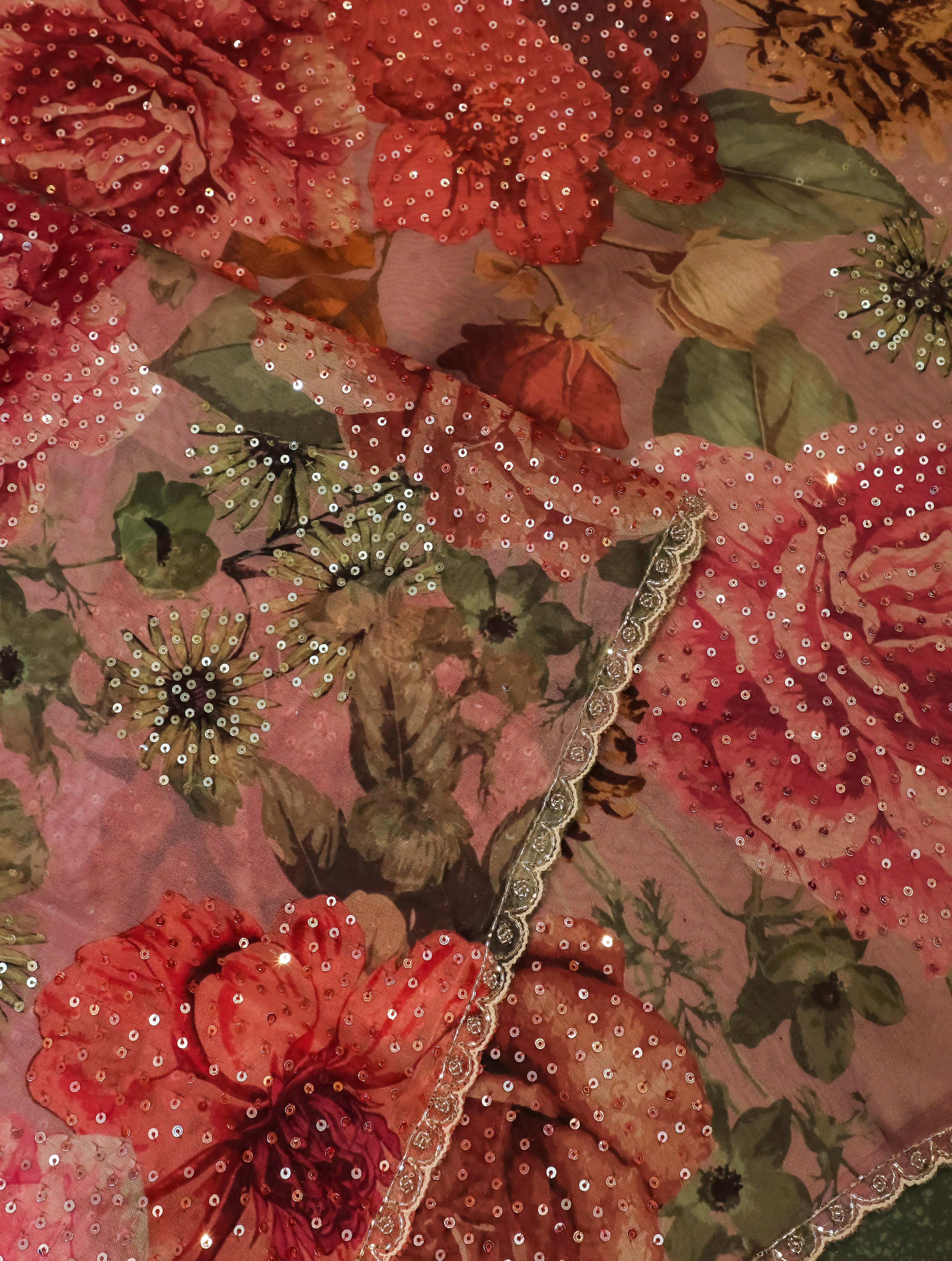 Designer Pink Organza Silk Saree - Sumangal Ekam