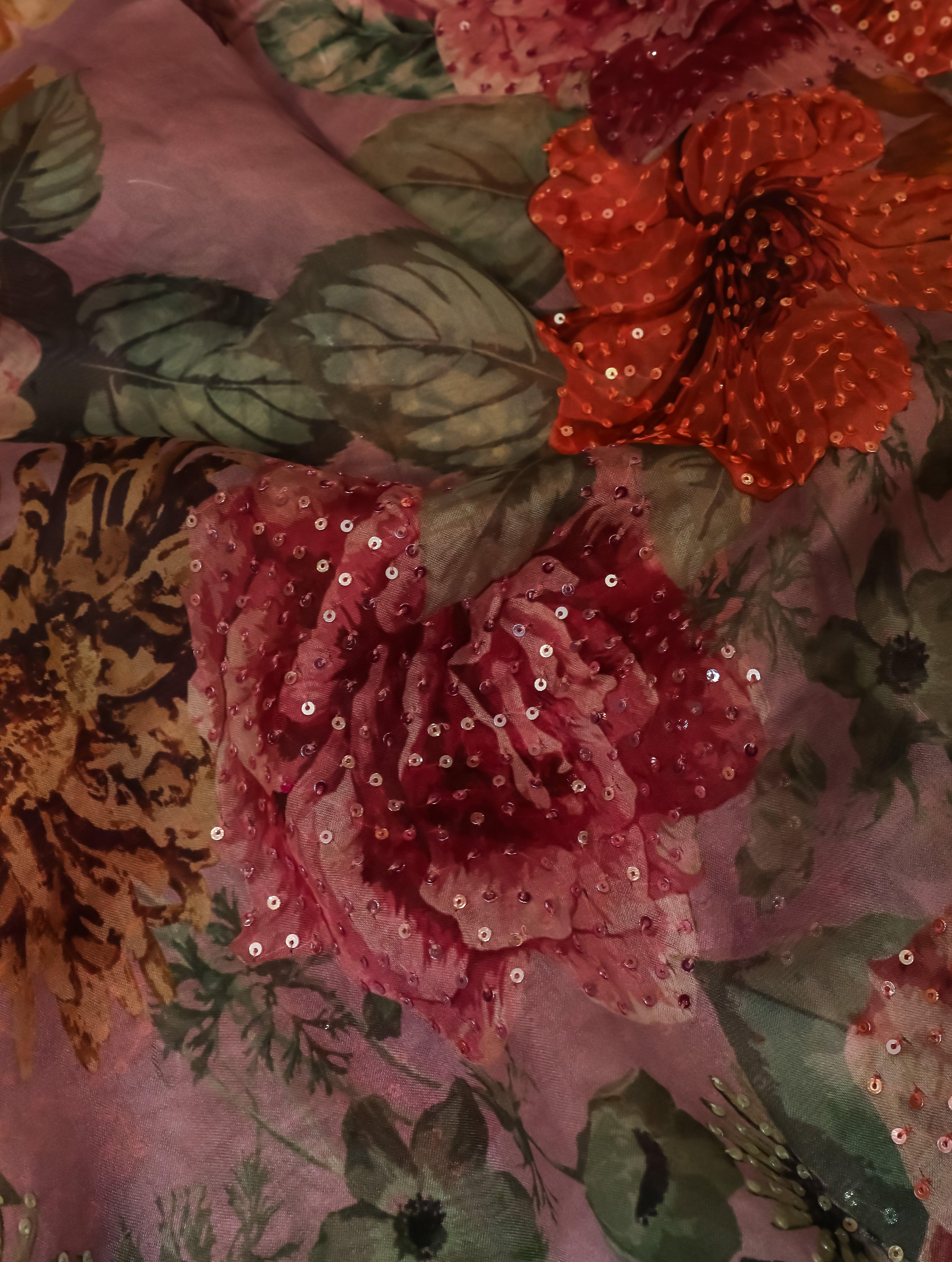 Designer Pink Organza Silk Saree - Sumangal Ekam