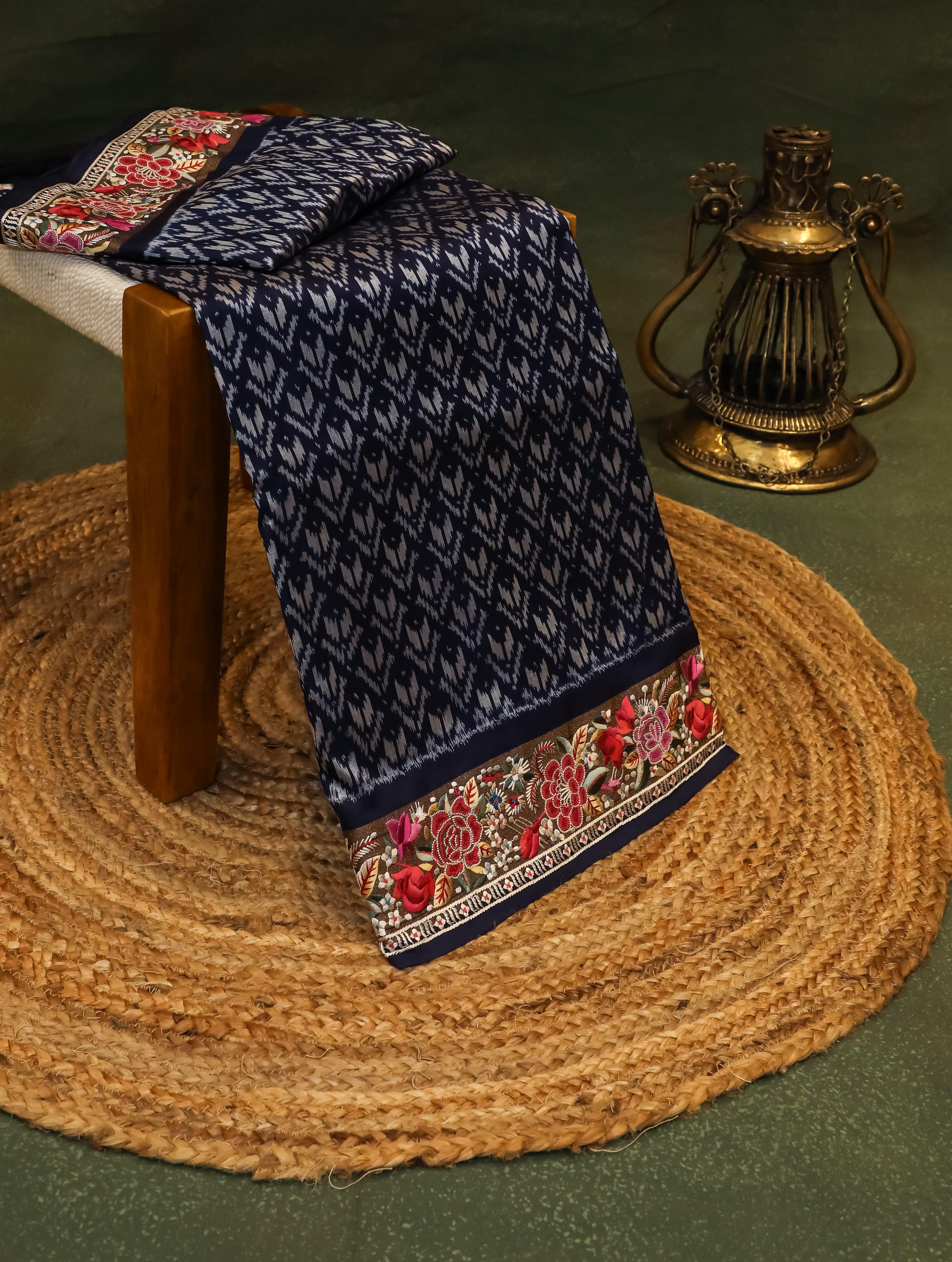 Designer Navy Blue Katan Silk Saree - Sumangal Ekam