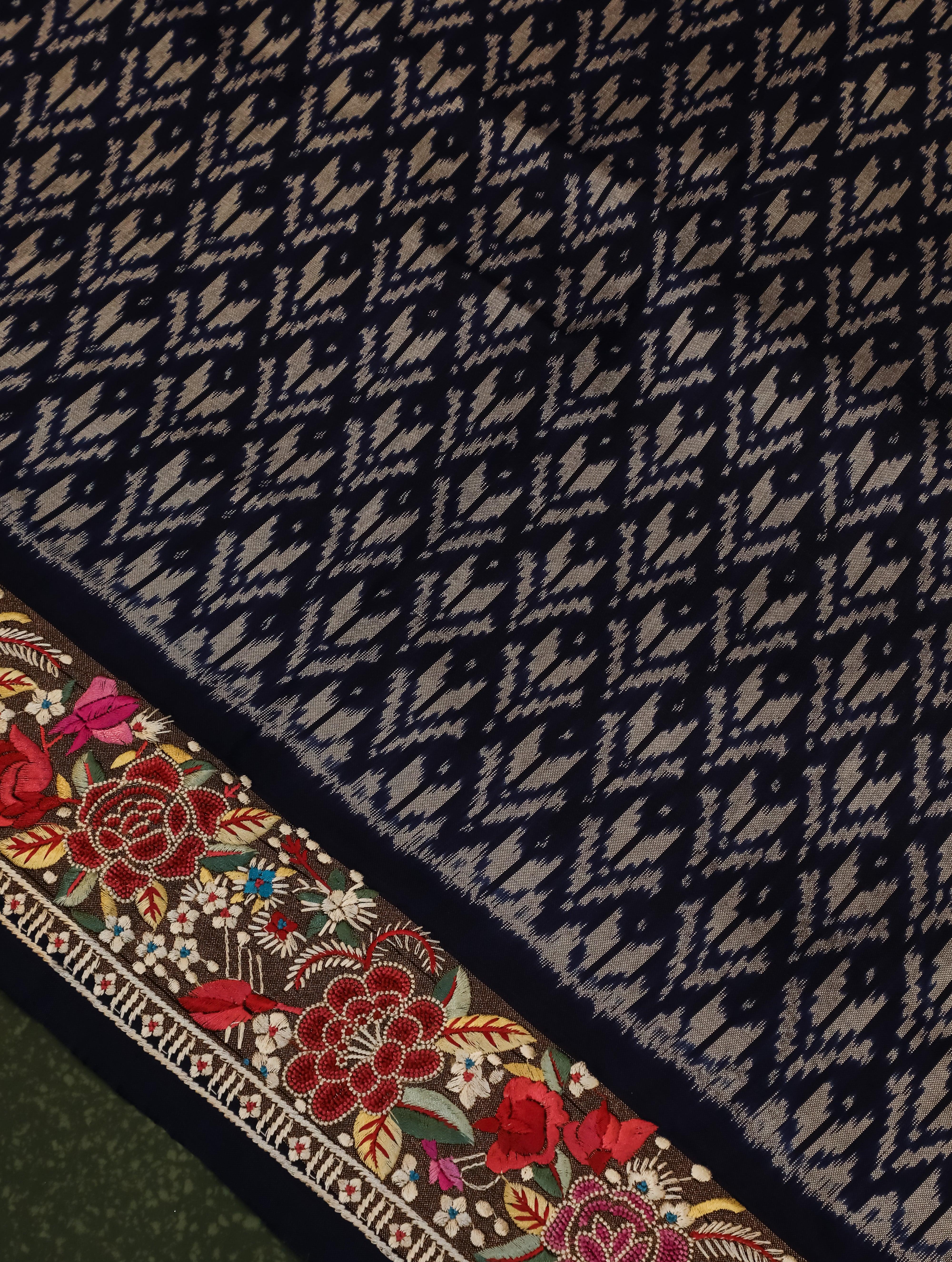 Designer Navy Blue Katan Silk Saree - Sumangal Ekam