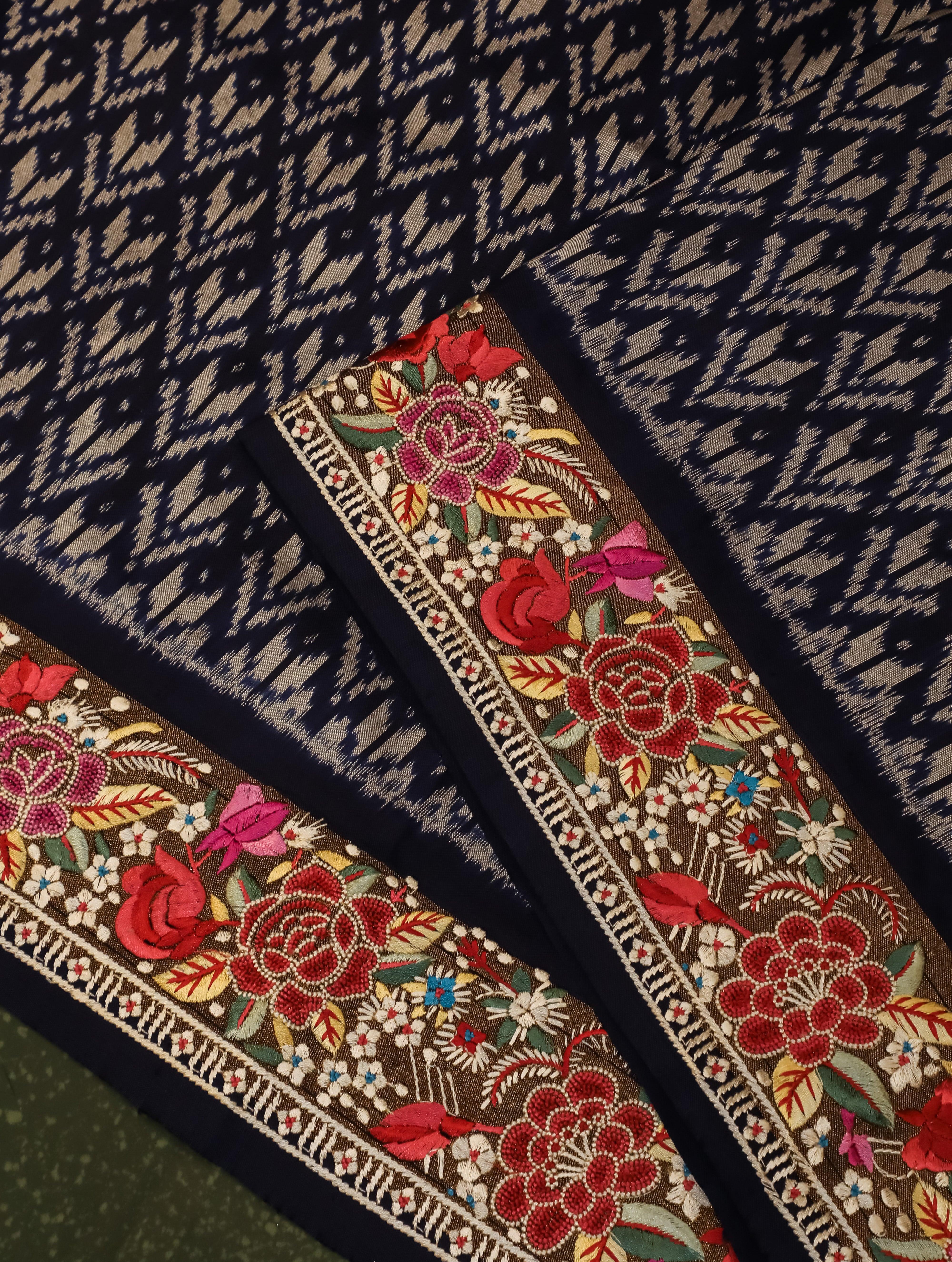 Designer Navy Blue Katan Silk Saree - Sumangal Ekam