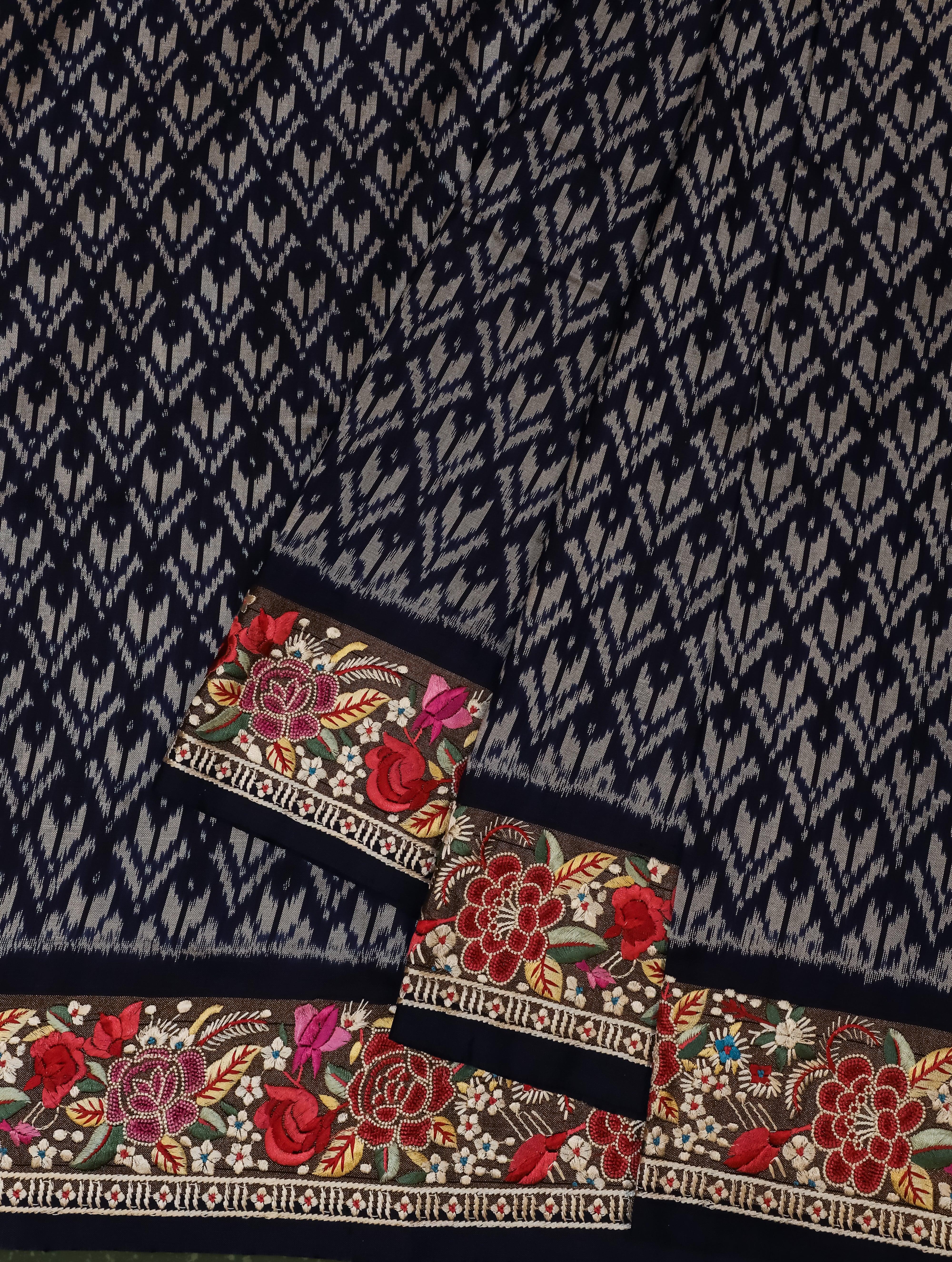 Designer Navy Blue Katan Silk Saree - Sumangal Ekam
