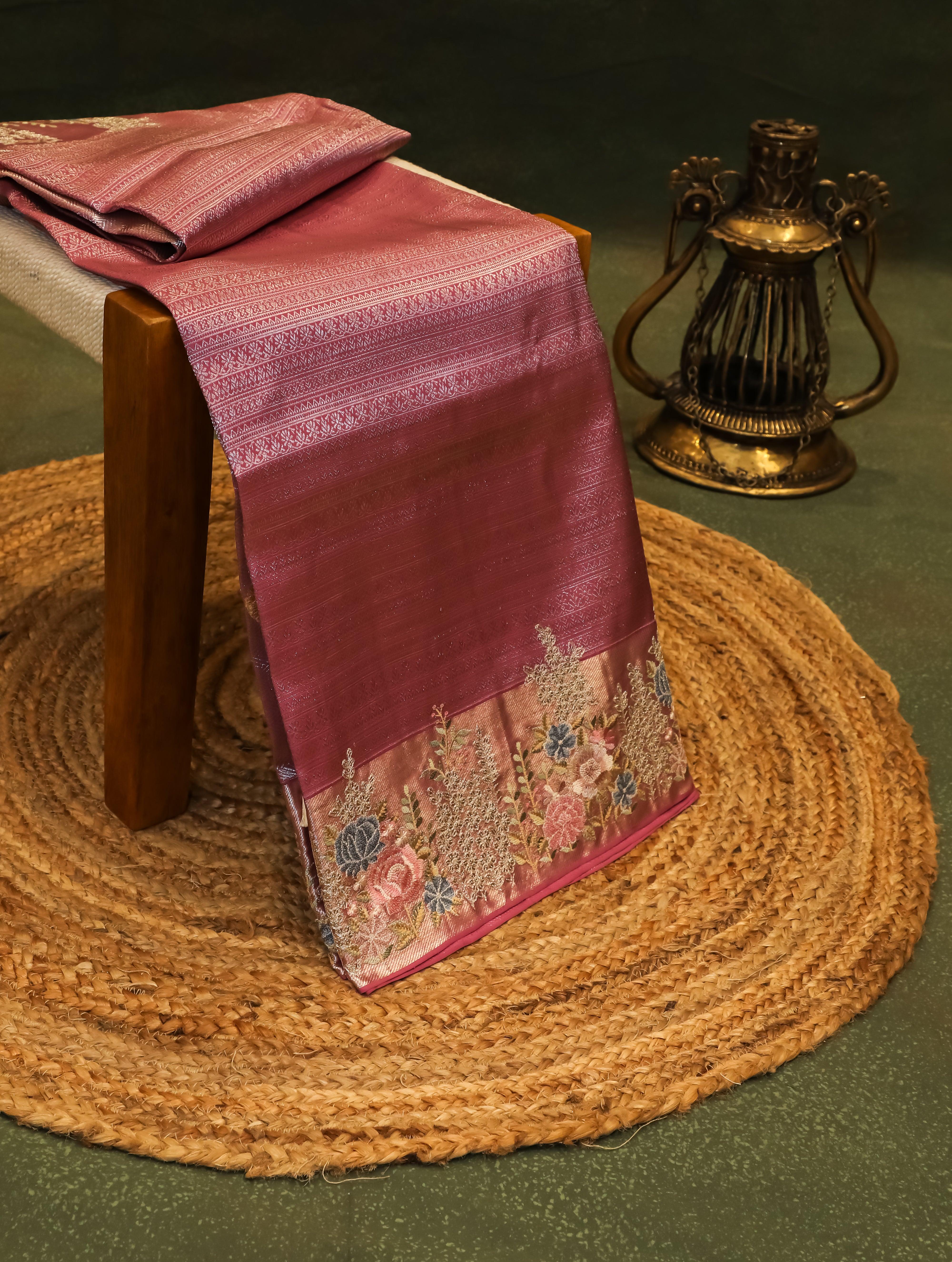 Designer Magenta Katan Silk Saree - Sumangal Ekam