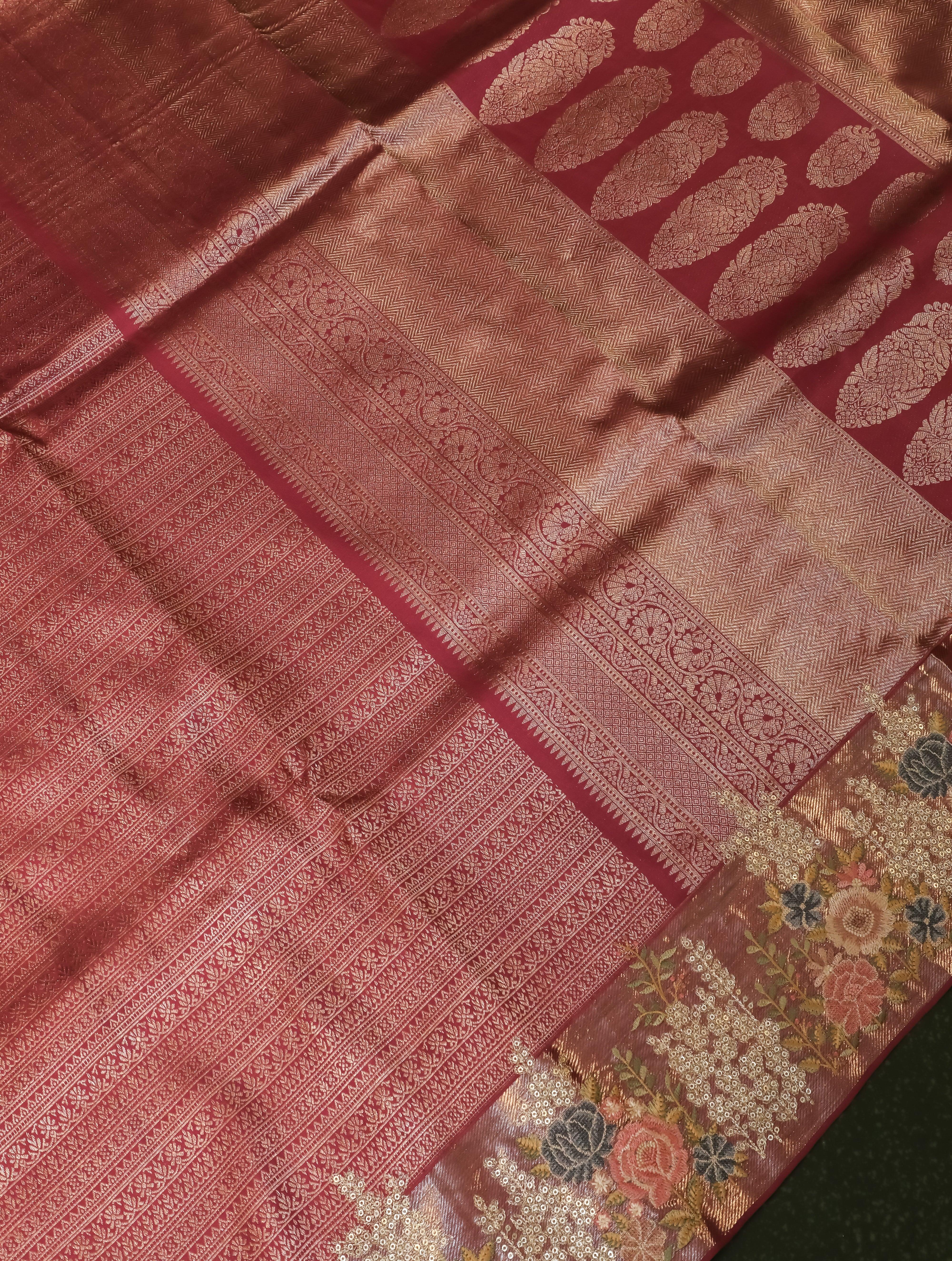 Designer Magenta Katan Silk Saree - Sumangal Ekam