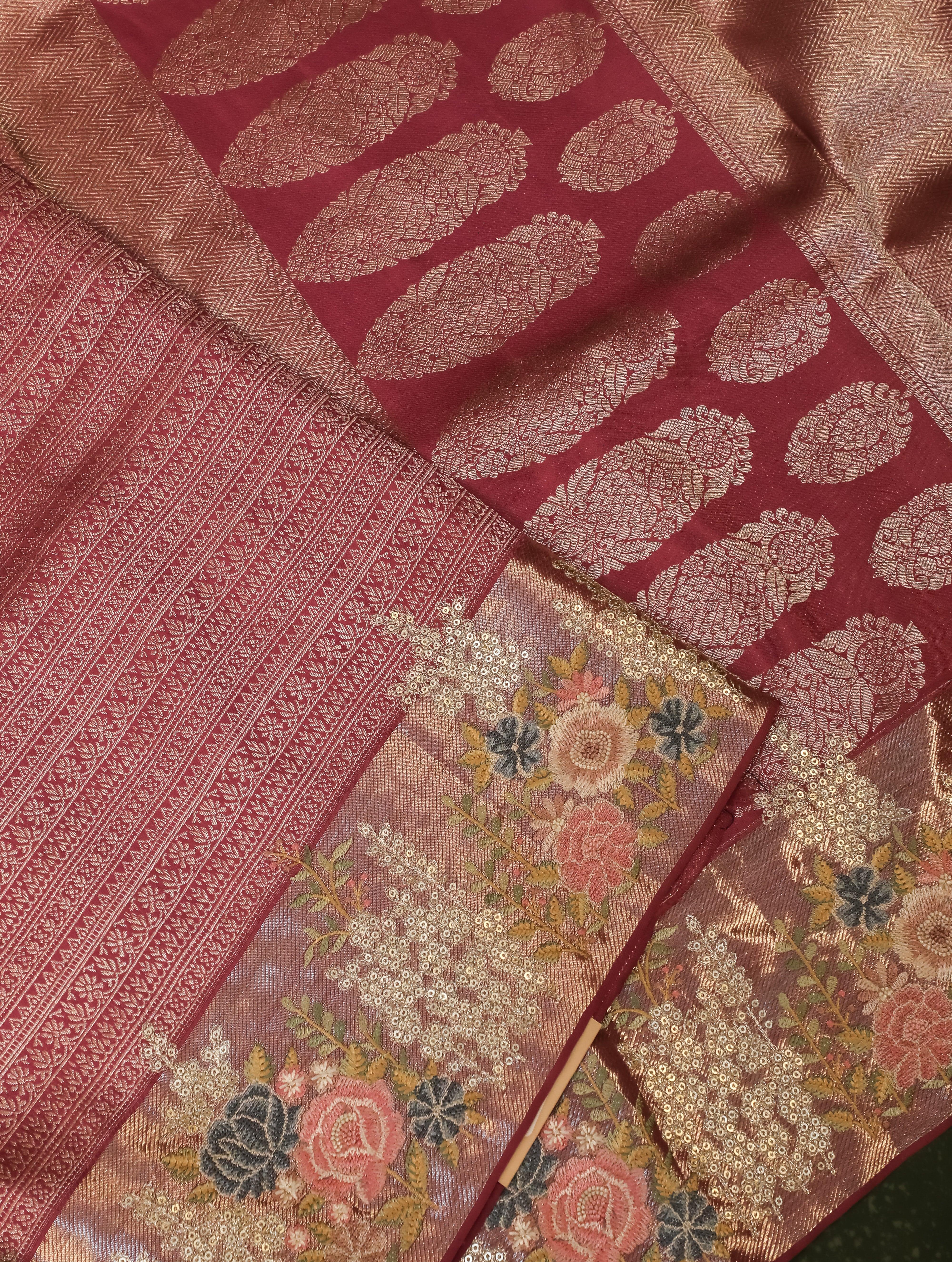 Designer Magenta Katan Silk Saree - Sumangal Ekam