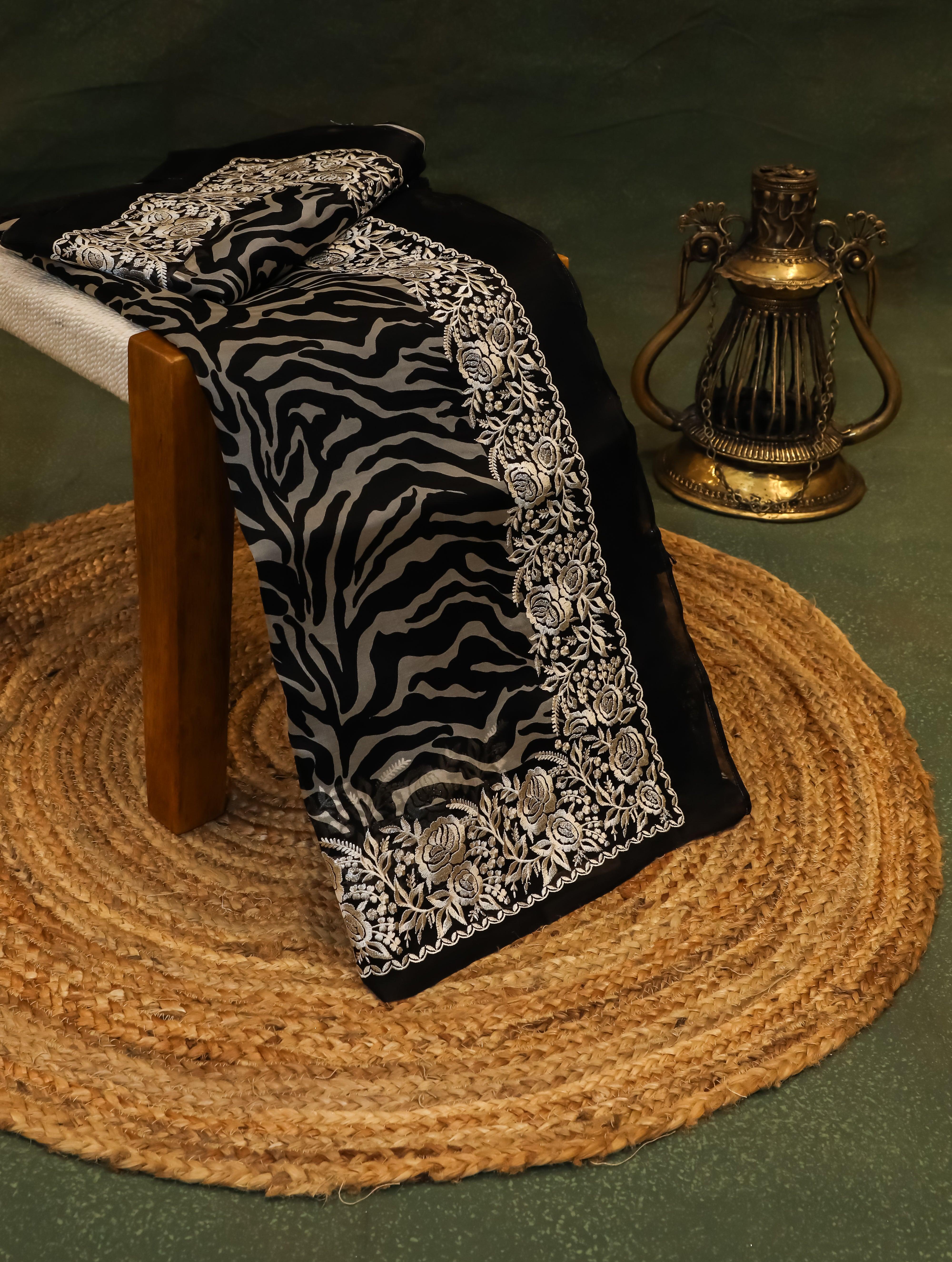 Designer Black Organza Silk Saree - Sumangal Ekam