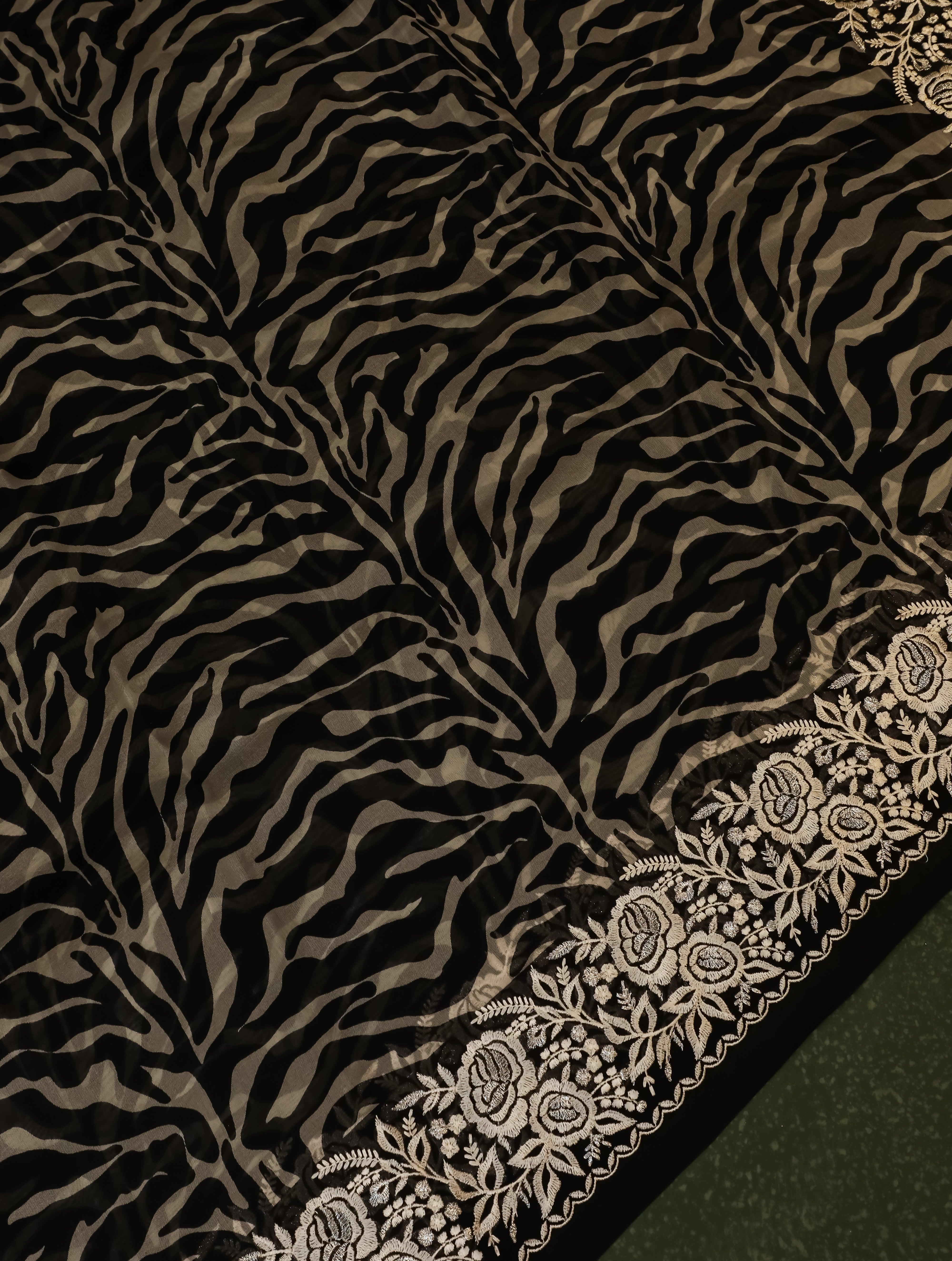 Designer Black Organza Silk Saree - Sumangal Ekam