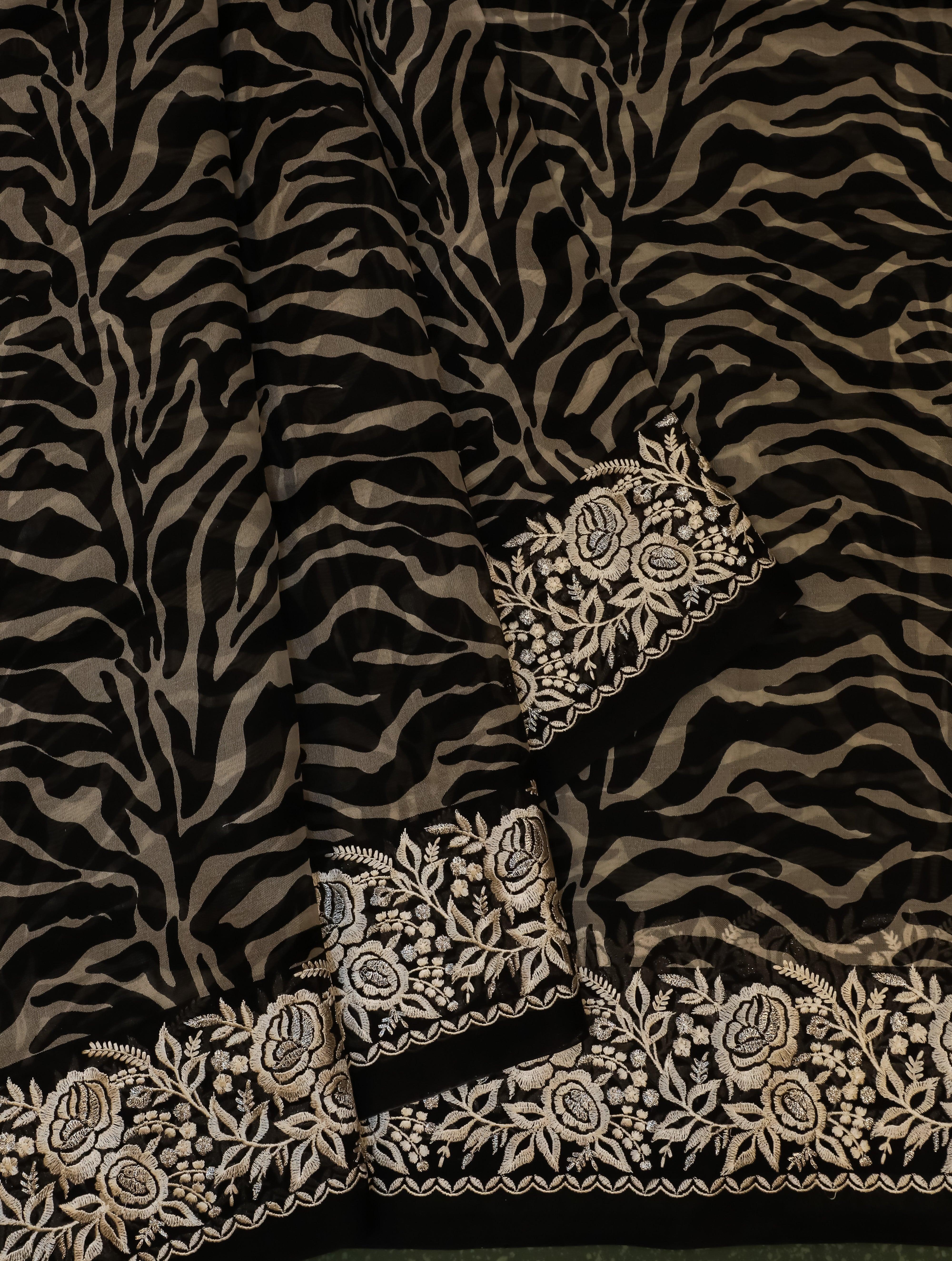 Designer Black Organza Silk Saree - Sumangal Ekam