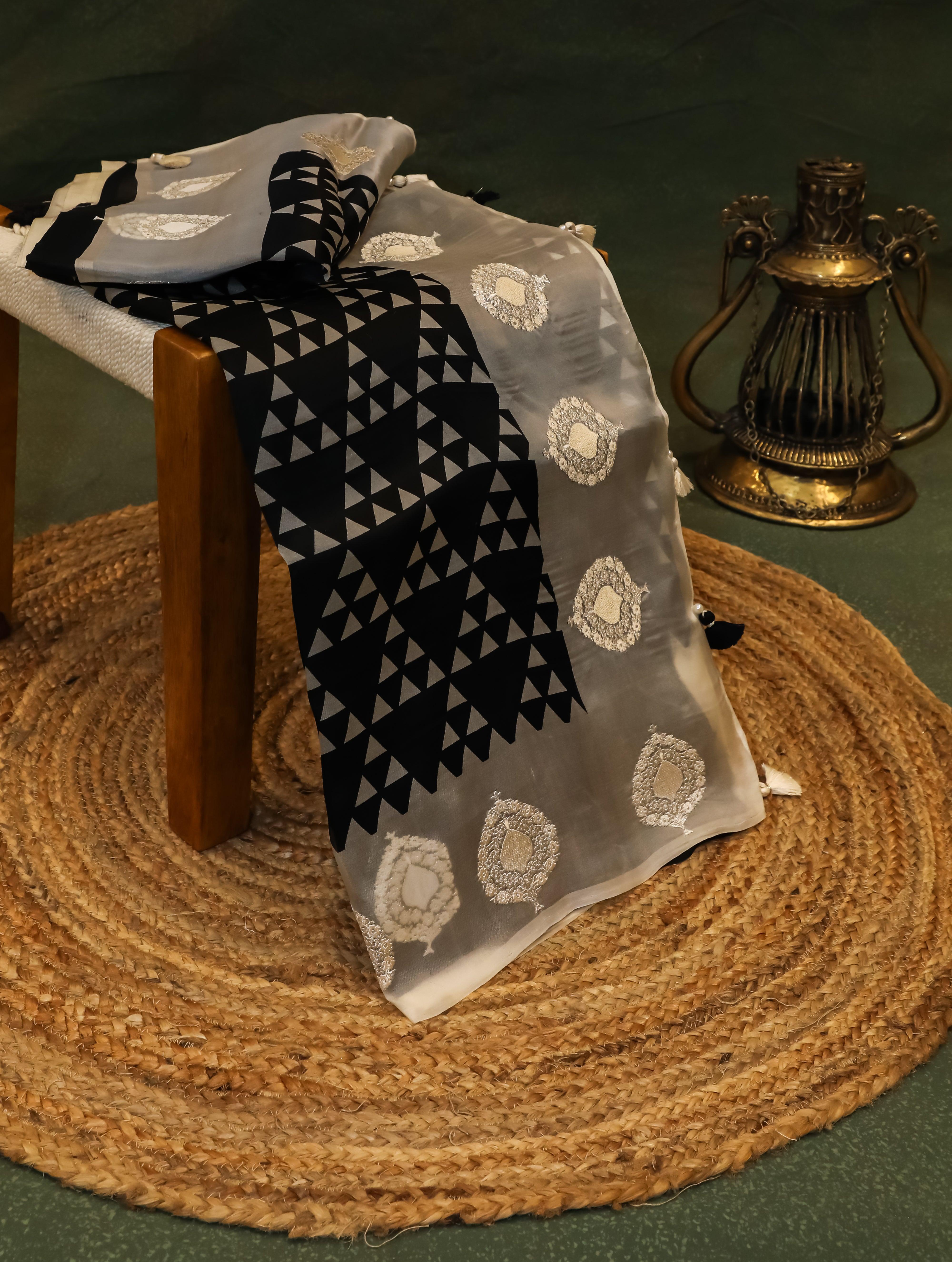 Designer Black Organza Silk Saree - Sumangal Ekam