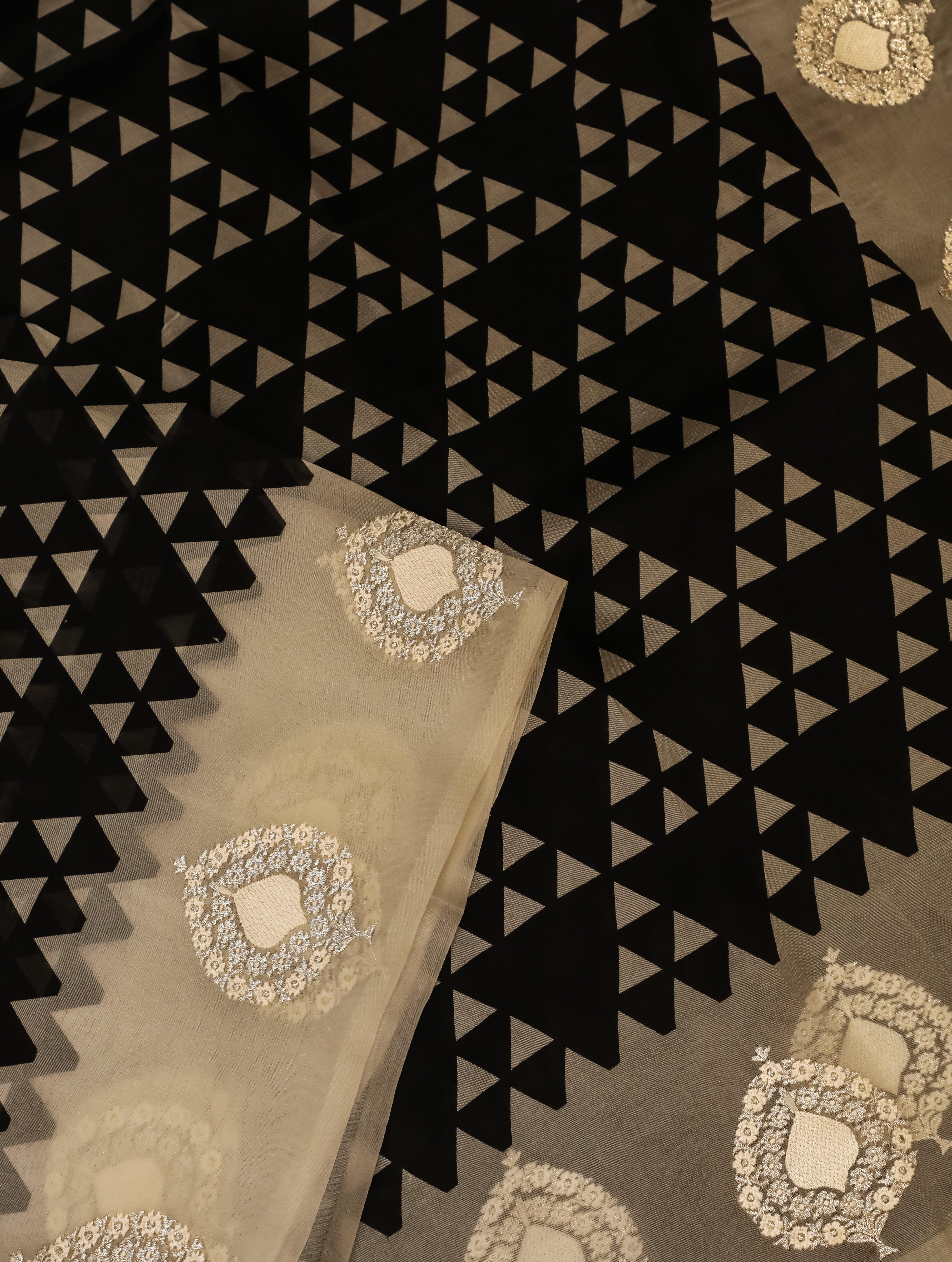 Designer Black Organza Silk Saree - Sumangal Ekam