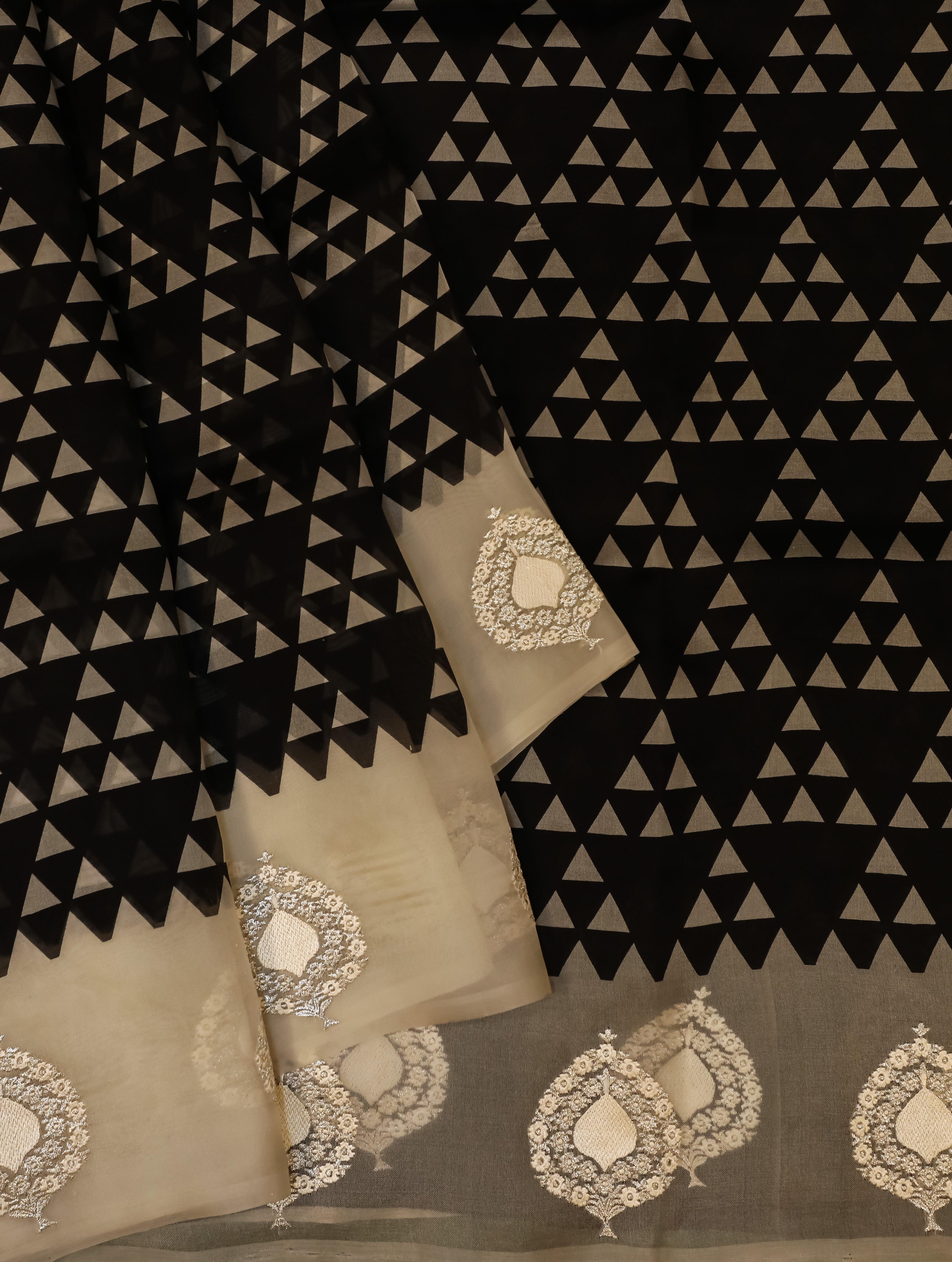 Designer Black Organza Silk Saree - Sumangal Ekam