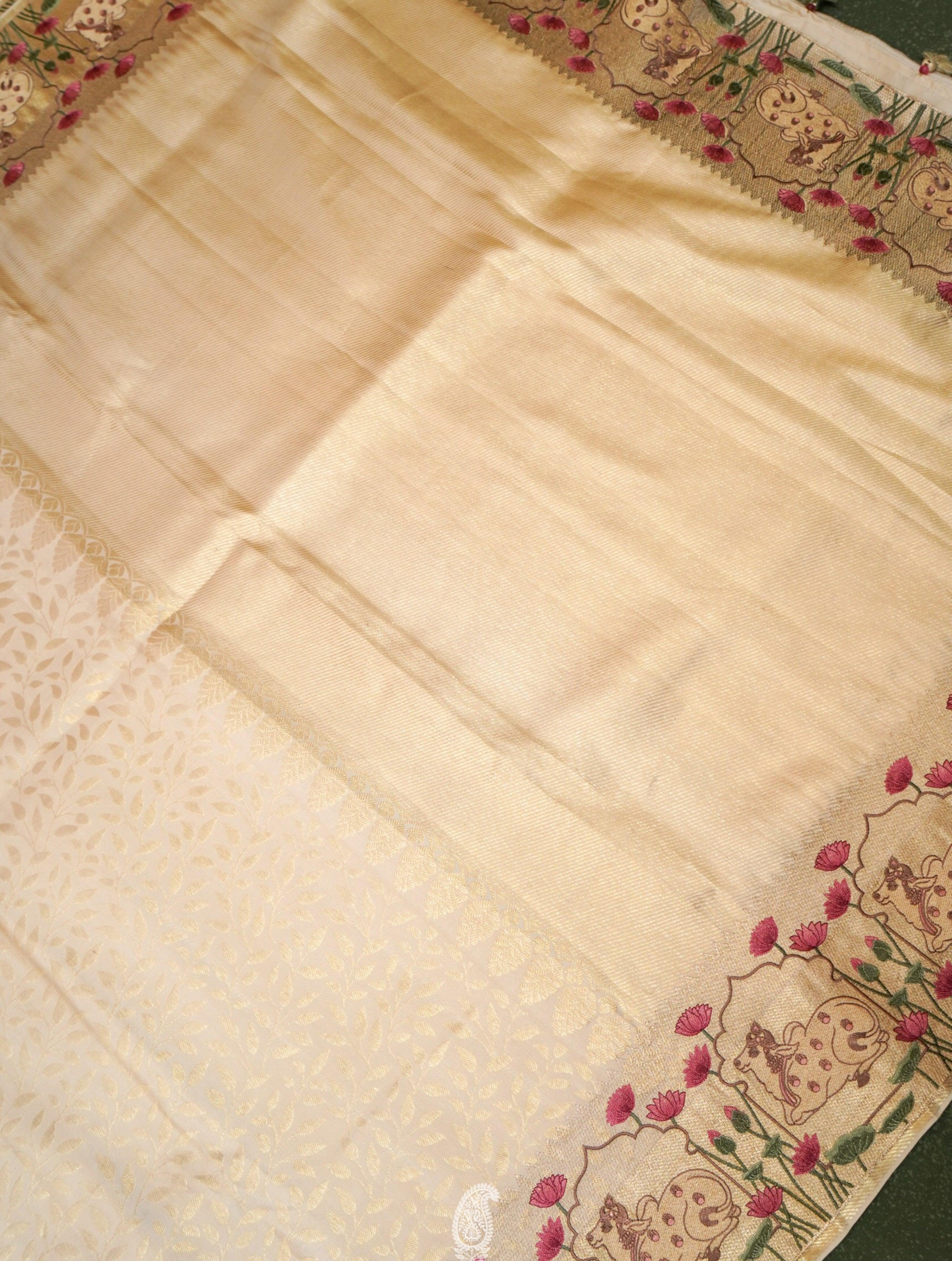 Designer Cream Katan Silk Saree